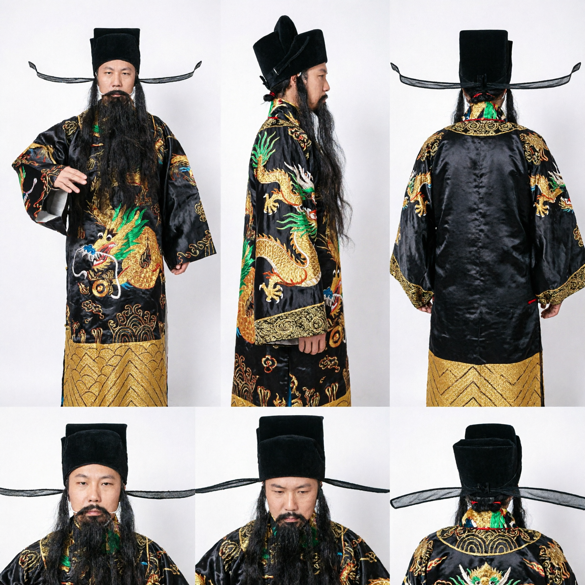 Robe de Dragão Negro de Oficial Antigo Chinês Tradicional Traje Masculino Cosplay Histórico Traje para Performance no Palco - Asian Costume