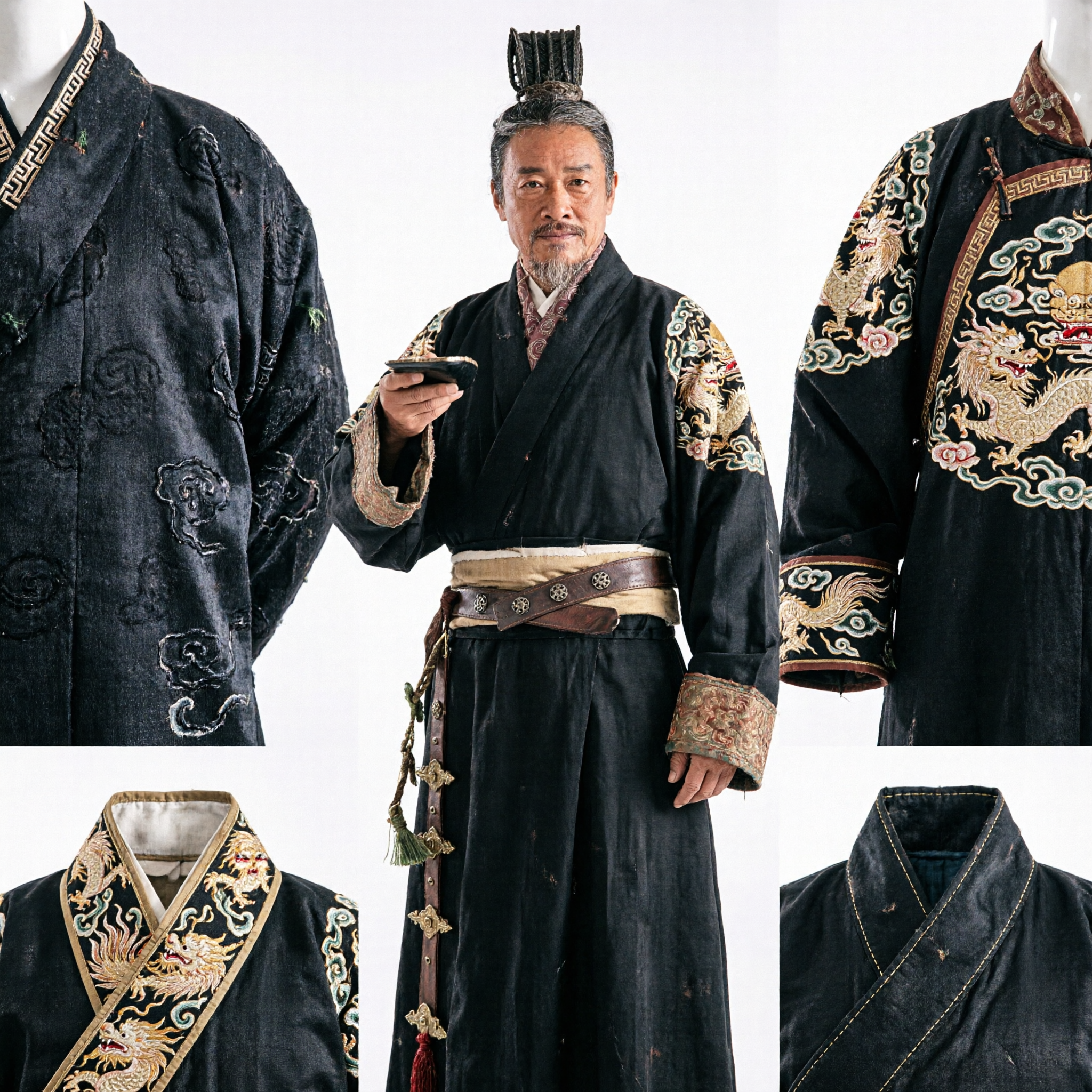 Starożytny chiński strój Hanfu Cao Cao z okresu Trzech Królestw, czarny męski strój do historycznego cosplayu na występy sceniczne - Asian Costume
