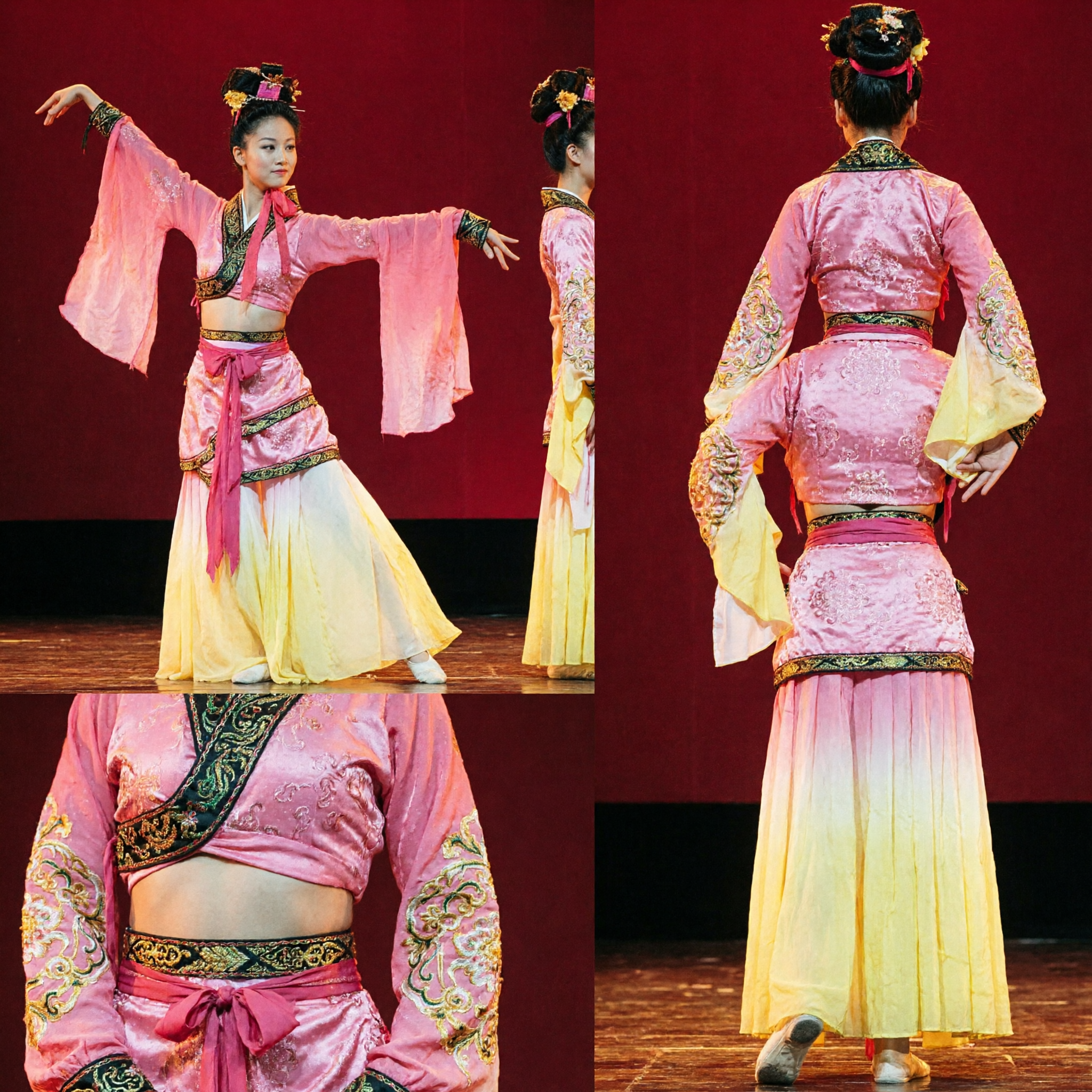 Traje de Danza Clásica China Tradicional Vestido Rosa Fluido con Tocado de Plumas de Faisán para Mujer Espectáculo Escénico - Asian Costume