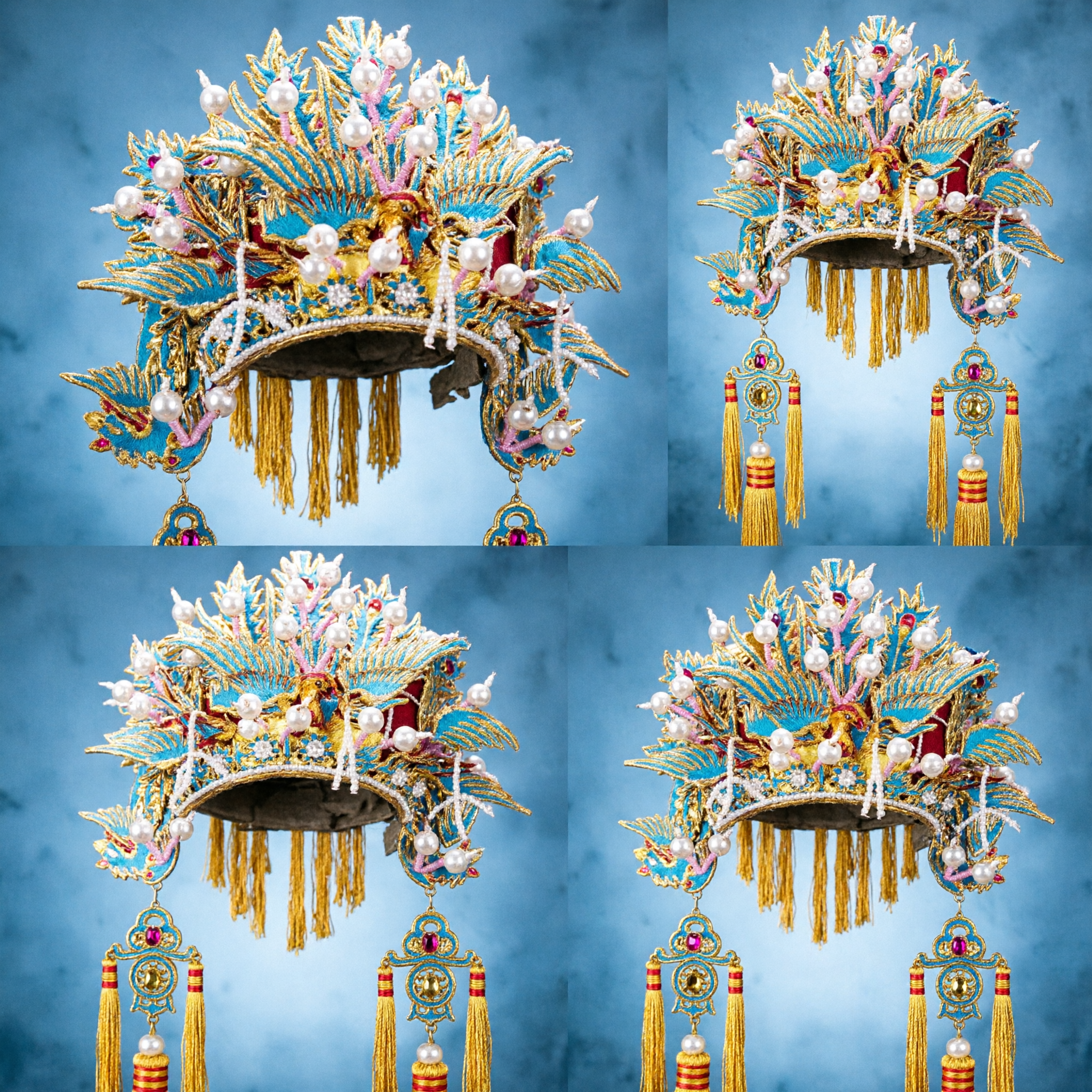 Corona Fénix Tradicional China para Boda de Novia con Borlas Doradas Largas y Estilo de Ópera - Asian Costume