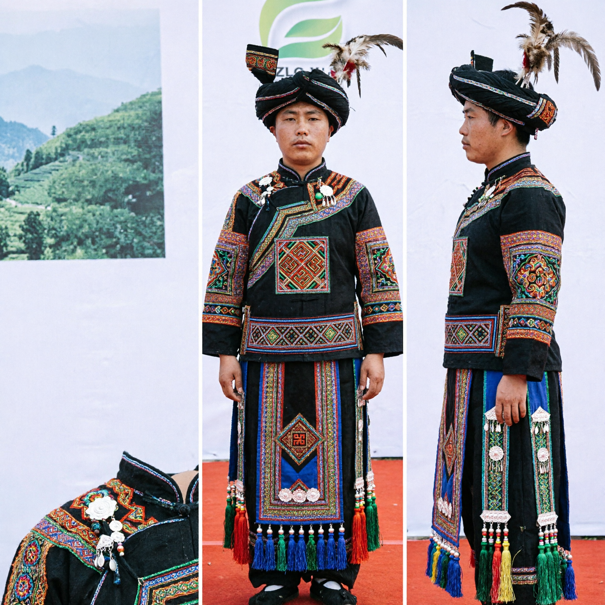 Traditional Chinese Miao Ethnic Minority Lusheng Player Costume Authentic Folk Music Performance Outfit for Men - Asian Costume