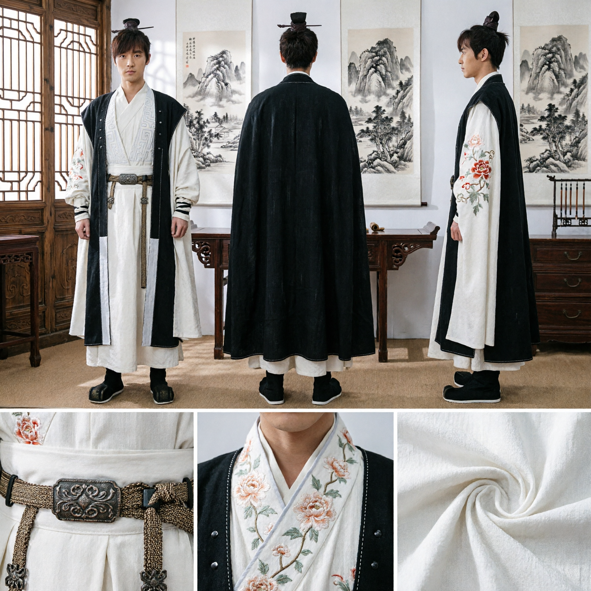 Mannen Antiek Chinese Zwaardvechter Hanfu Kostuum Traditionele Wuxia Martial Arts Cosplay Outfit voor Podiumoptreden - Asian Costume