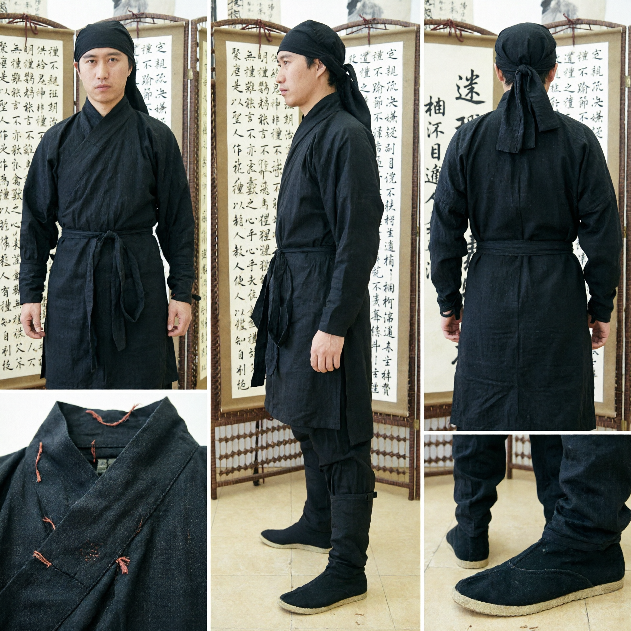 Традиционный китайский черный костюм для боевых искусств, древний комплект Ханьфу воина Уся для косплея - Asian Costume