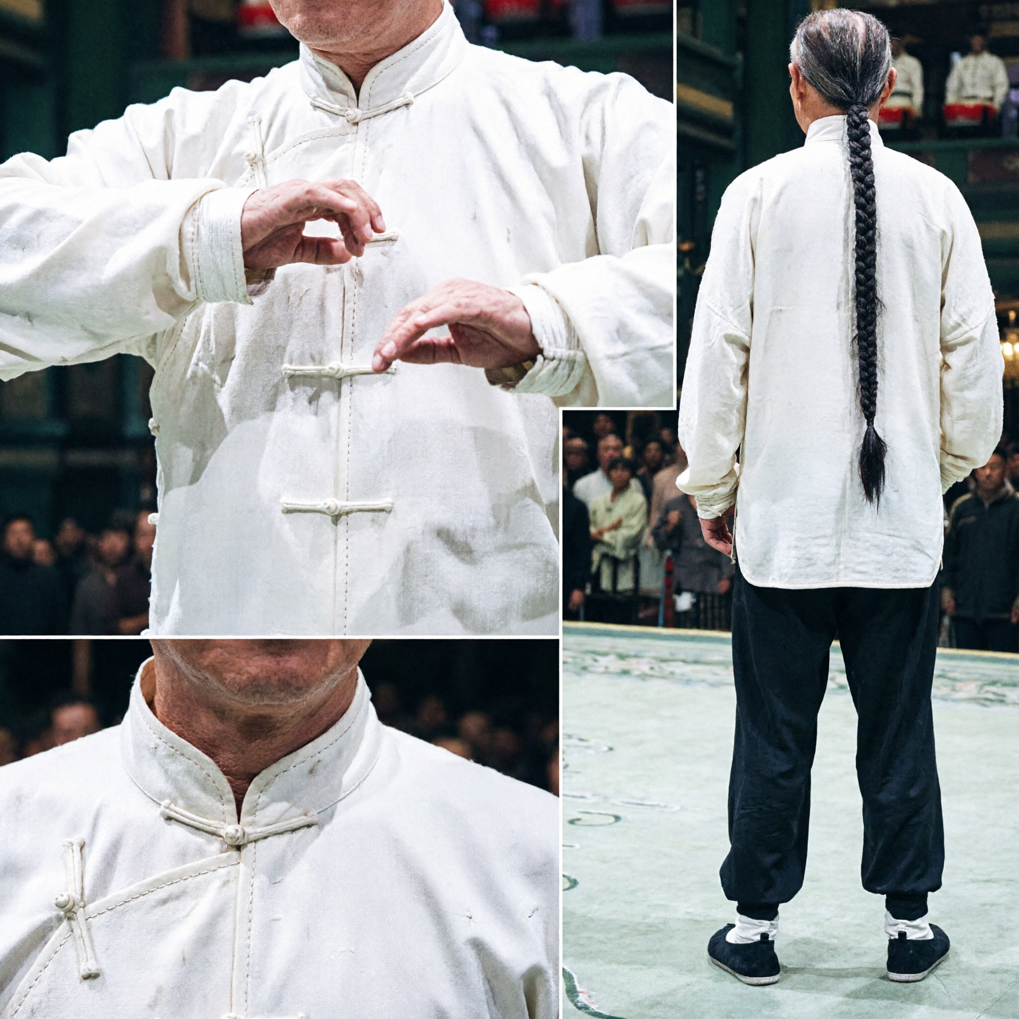 Мужская традиционная китайская форма для кунг-фу, белая куртка Тан и черные брюки, комплект для Тайцзи и боевых искусств - Asian Costume