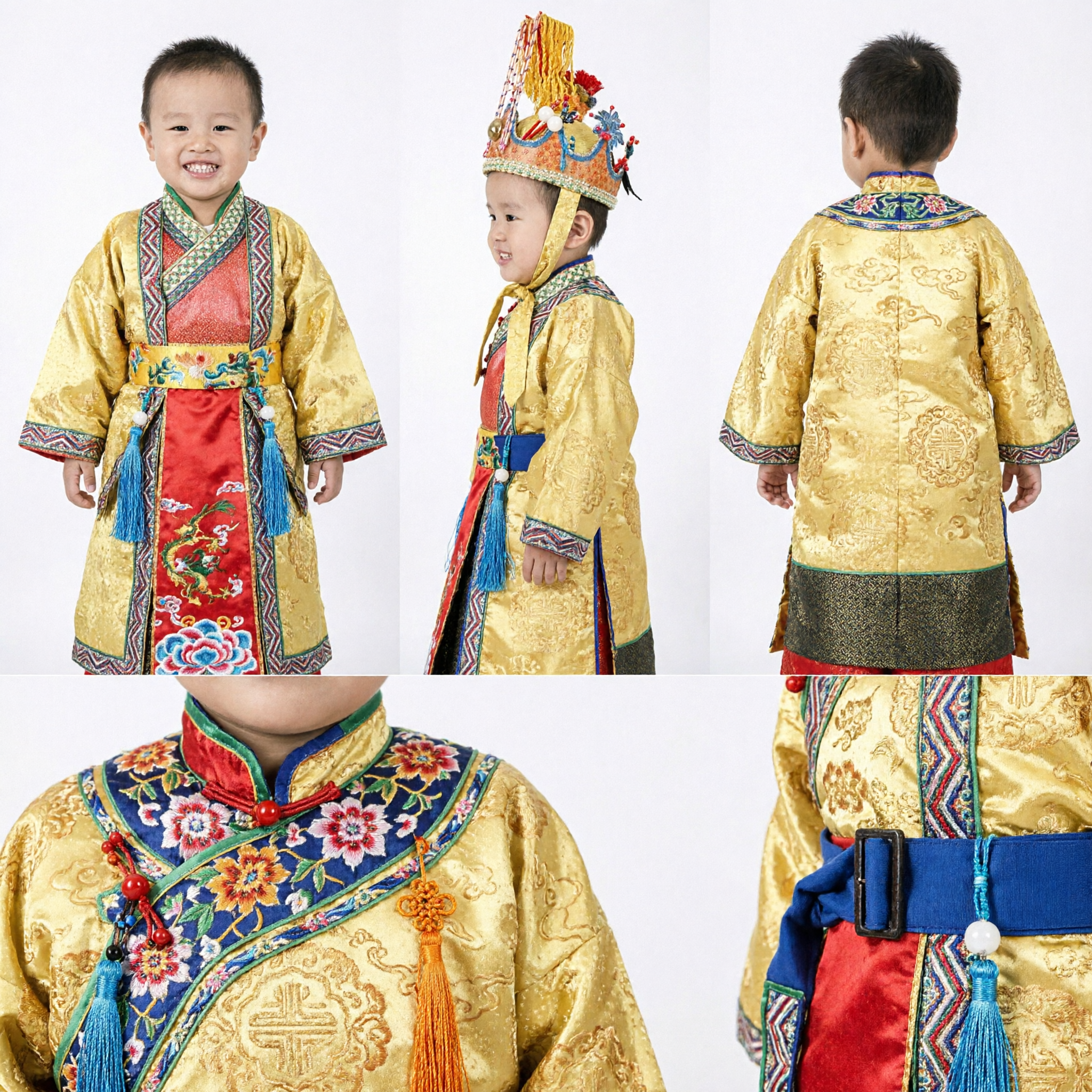 Tradycyjny chiński strój ślubny pana młodego dla dzieci, chłopięcy strój tang suit/hanfu jako rekwizyt fotograficzny i do występów - Asian Costume