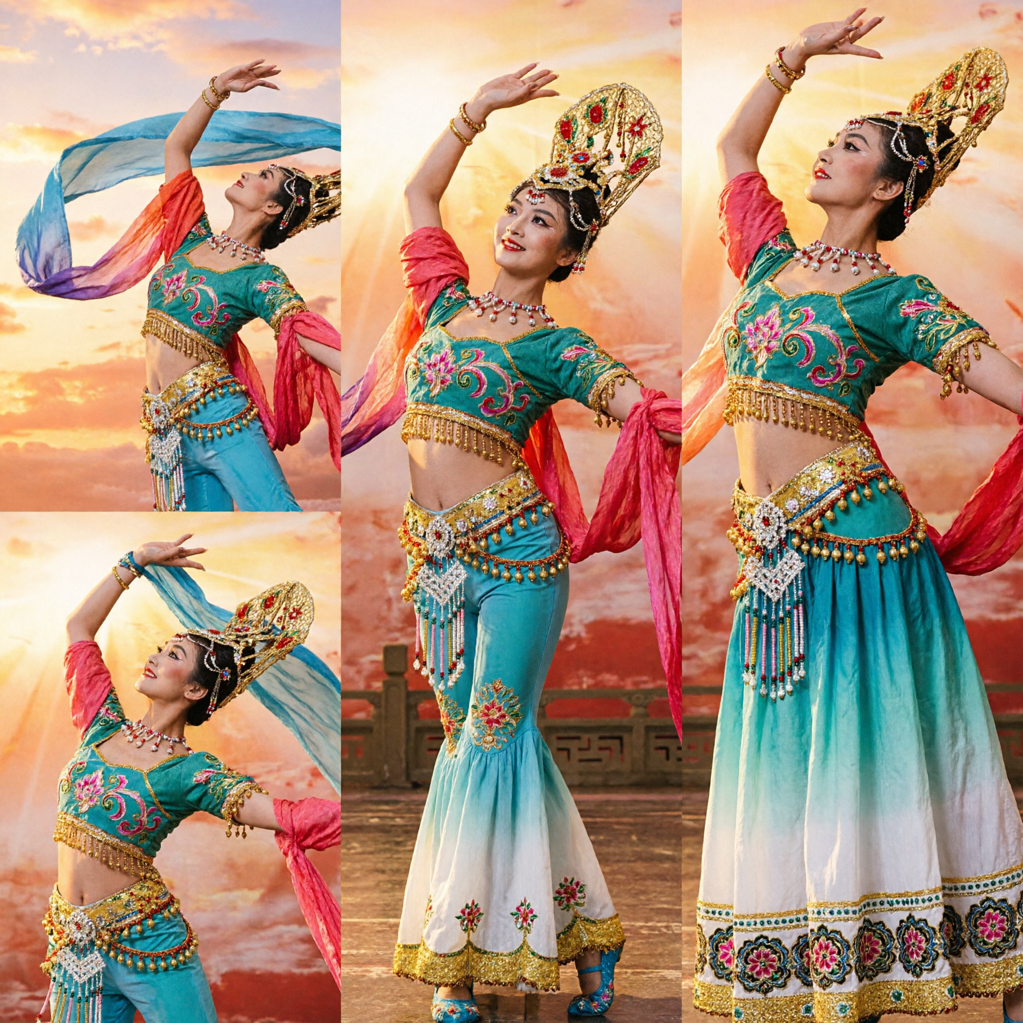 Женский традиционный китайский костюм для танца летящих апсар из Дуньхуана с длинными шелковыми лентами для сценических выступлений - Asian Costume