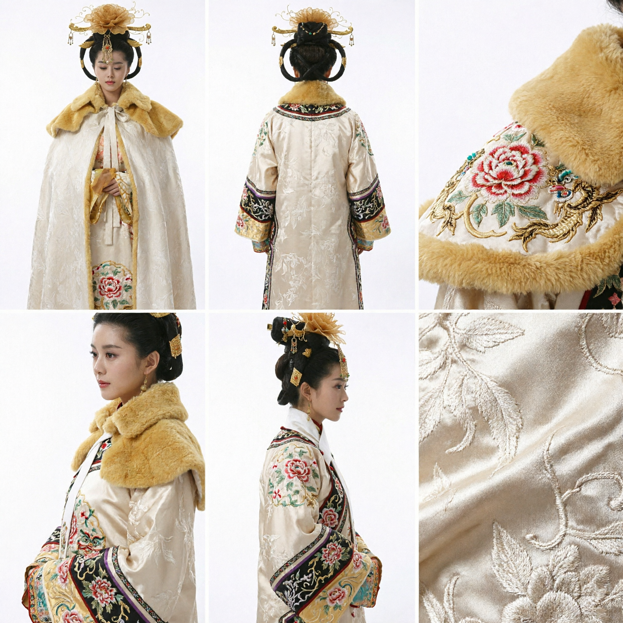 Exquisite Chinese Tang Dynasty Palace Lady Golden Flower Headpiece for Women Hanfu Cosplay and Photoshoot - Asian Costume