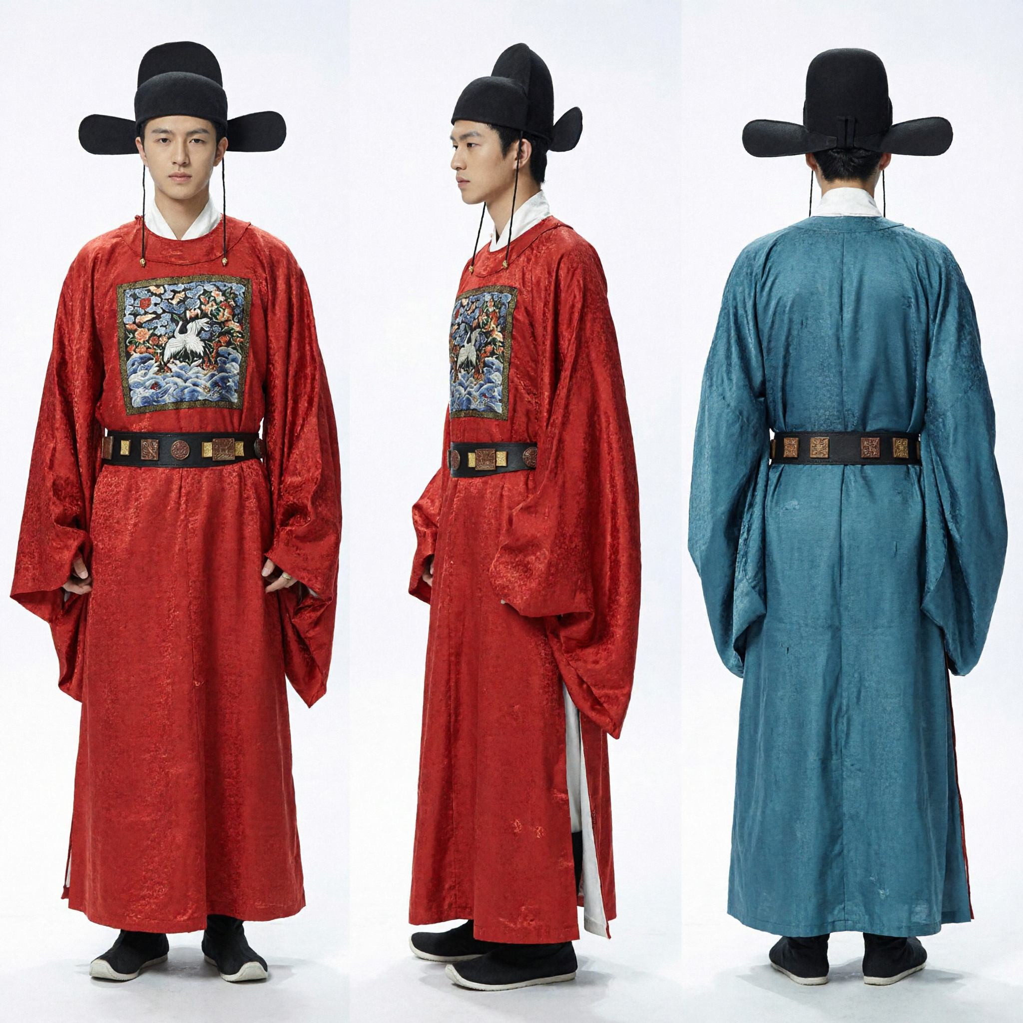 Robe Officielle de Savant Rouge Hanbok Coréen Traditionnel avec Patch Grue Costume Historique pour Hommes pour Cosplay - Asian Costume