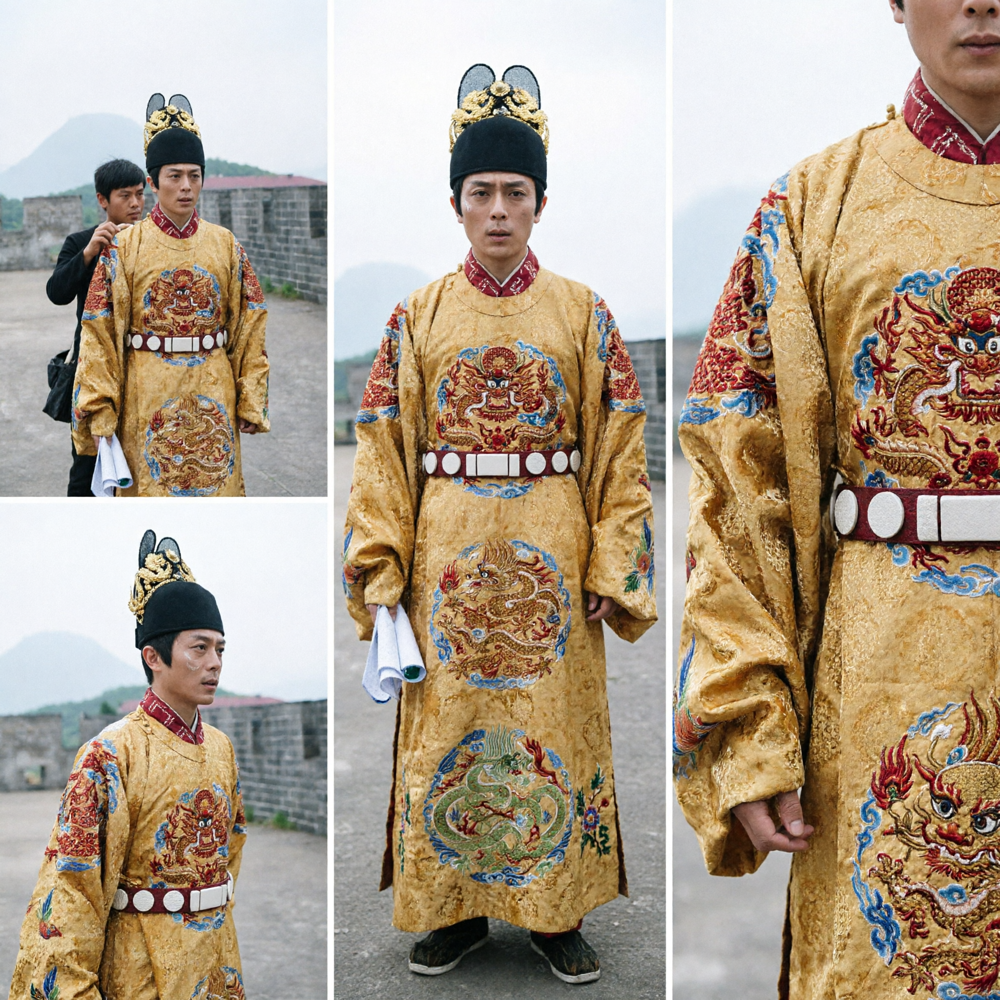 Heren Antiek Chinees Keizer Kostuum Ming-dynastie Gouden Draken Gewaad Traditionele Hanfu voor Cosplay en Podiumoptreden - Asian Costume