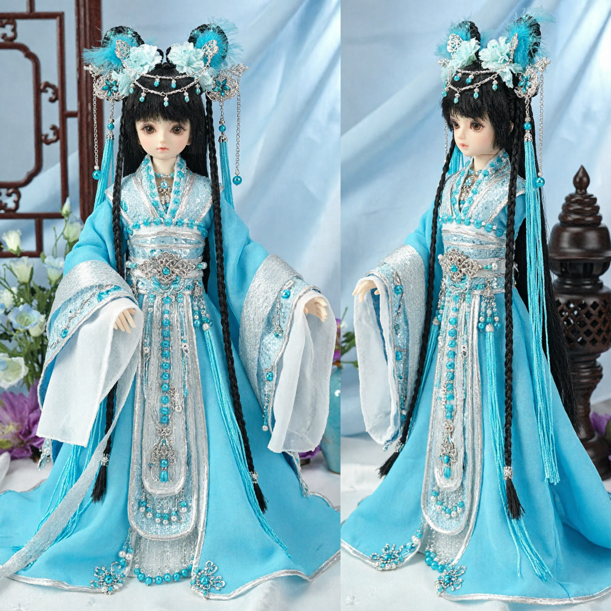 Costume traditionnel chinois Hanfu pour poupée BJD - Tenue de princesse ancienne et féerique avec coiffe et accessoires - Asian Costume
