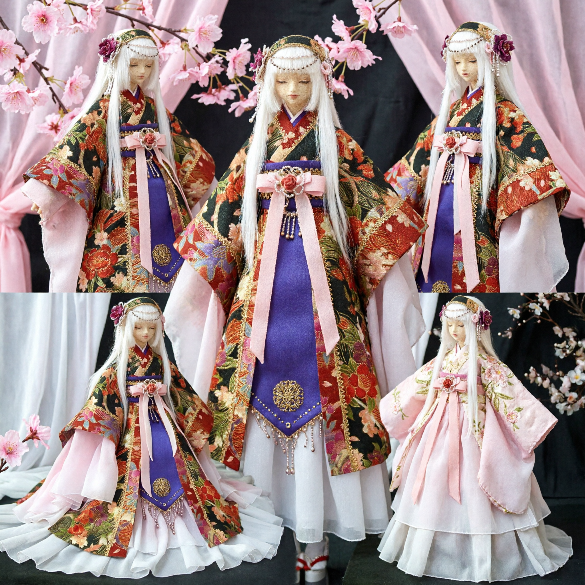 Ensemble de costume traditionnel chinois Hanfu de princesse ancienne pour poupée BJD - Robe fleurie et accessoires capillaires - Asian Costume