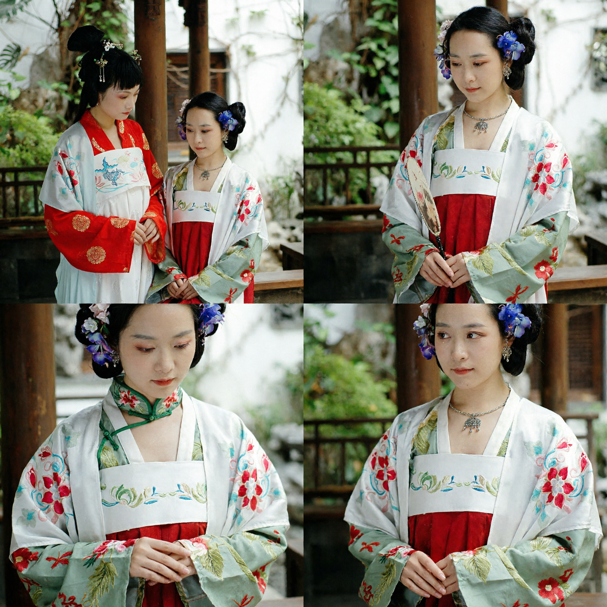 Traditionelles chinesisches Hanfu-Kostüm für Frauen Tang-Dynastie-Stil Besticktes rotes und weißes Kleid für Feste - Asian Costume