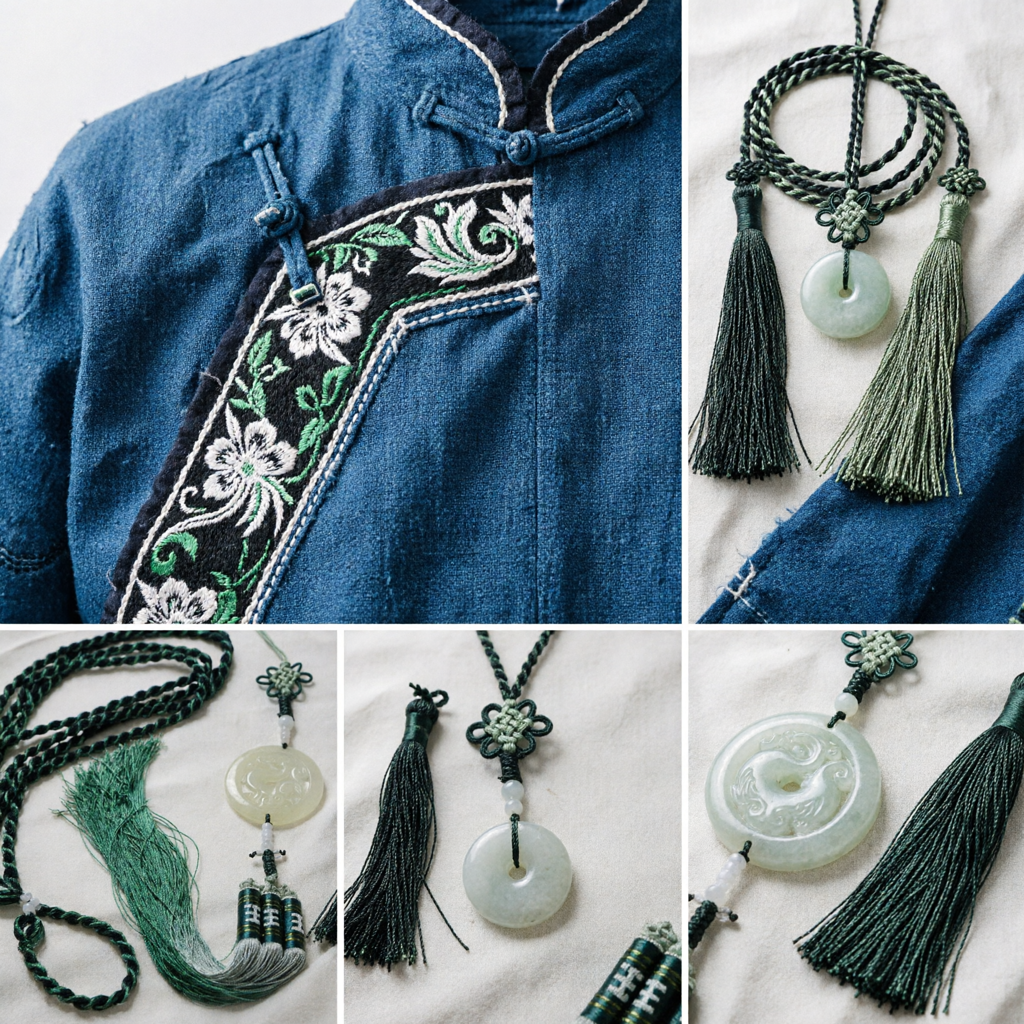 Ornamento Tradicional Chinês de Pendente de Jade Verde com Borla e Cordão Trançado para Acessório Hanfu e Pendura para Carro - Asian Costume