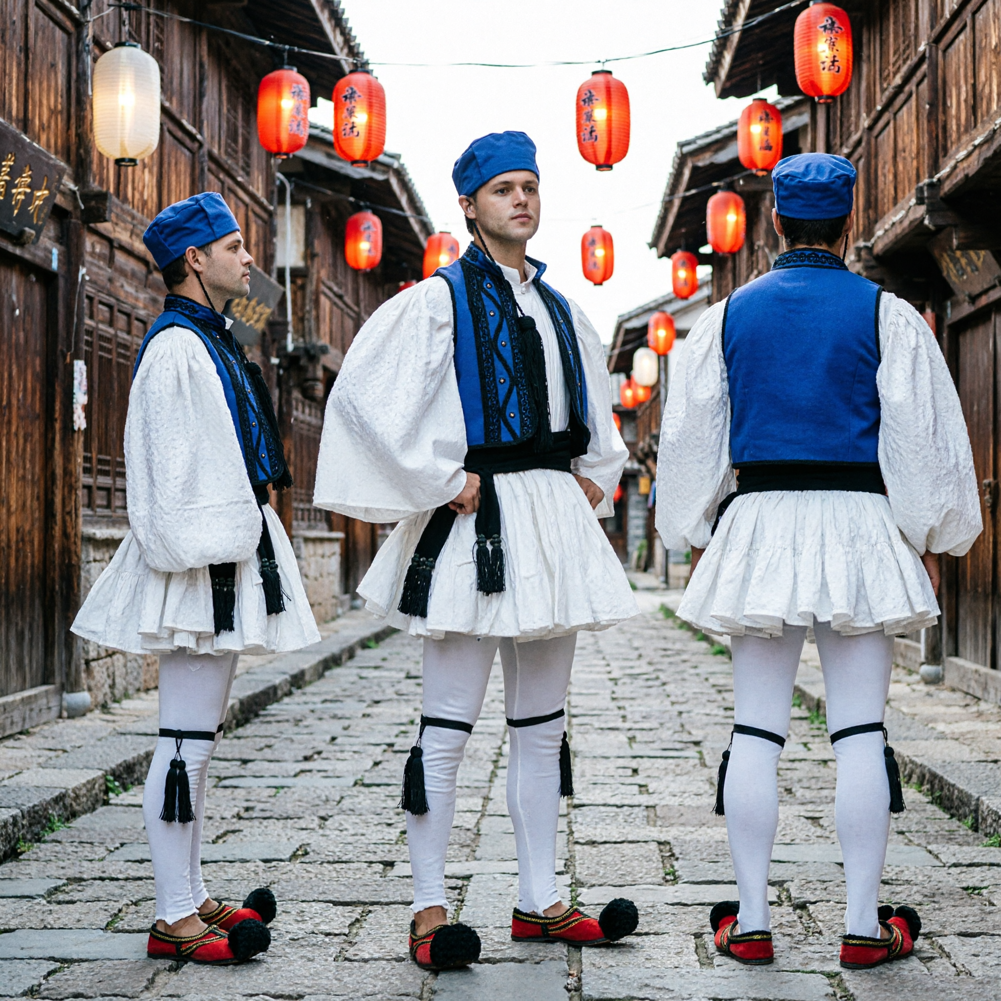 Traje Tradicional Grego Masculino Fustanella, Uniforme de Soldado Evzone com Colete Azul para Dança Folclórica e Eventos - Asian Costume