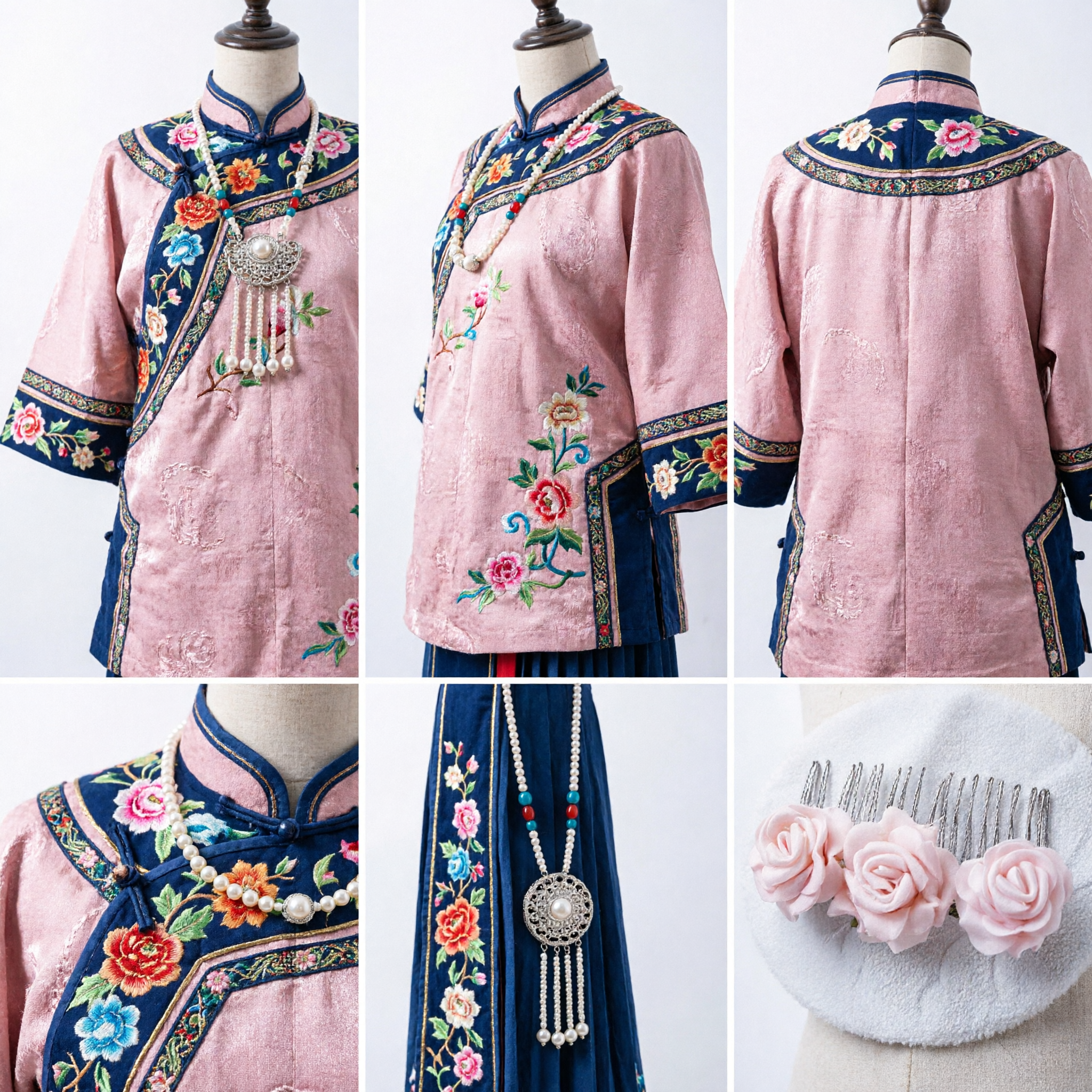 Fermacapelli Elegante a Pettine con Rosa Fiore Rosa, Accessorio Nuziale Tradizionale Cinese per Hanfu Femminile - Asian Costume