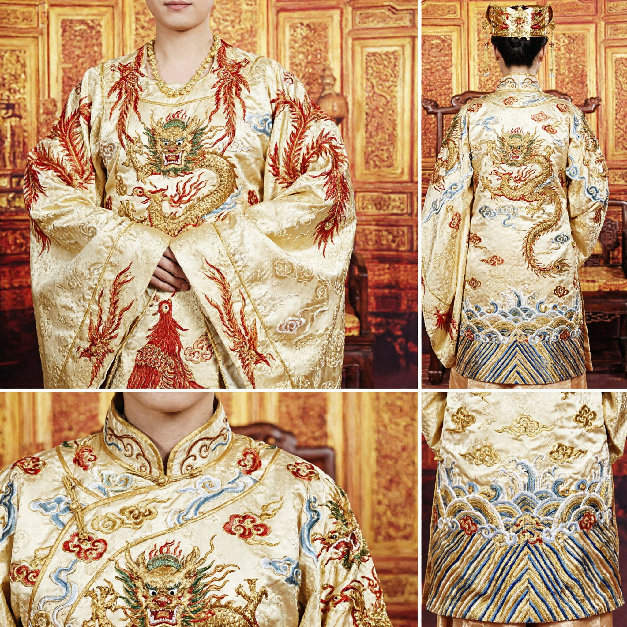 전통 중국식 웨딩 드레스 용봉포 명나라 황실 스타일 신랑 신부 복장 - Asian Costume
