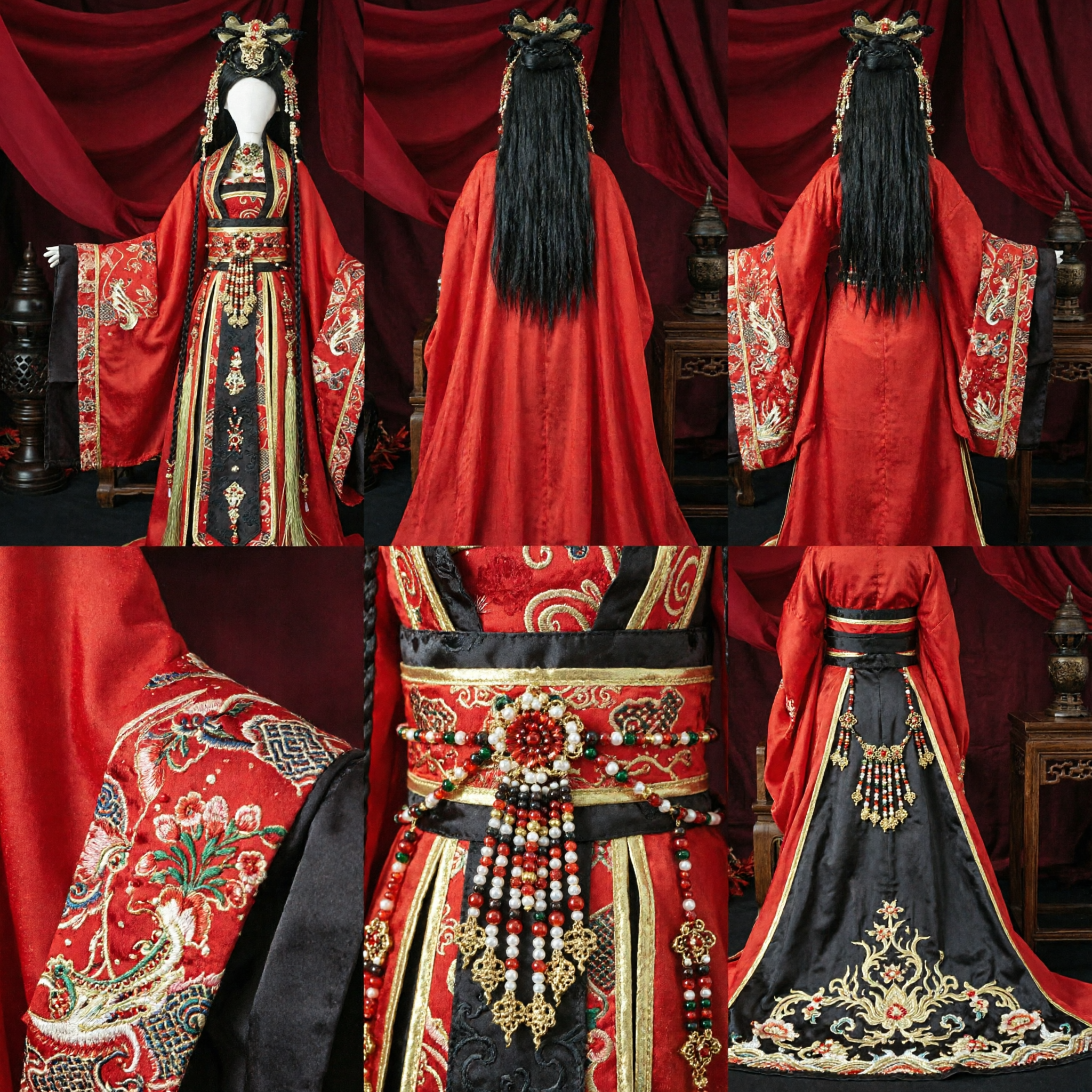 Costume Hanfu ancien chinois exquis de la dynastie Tang pour poupée BJD, ensemble de robe traditionnelle de princesse rouge - Asian Costume