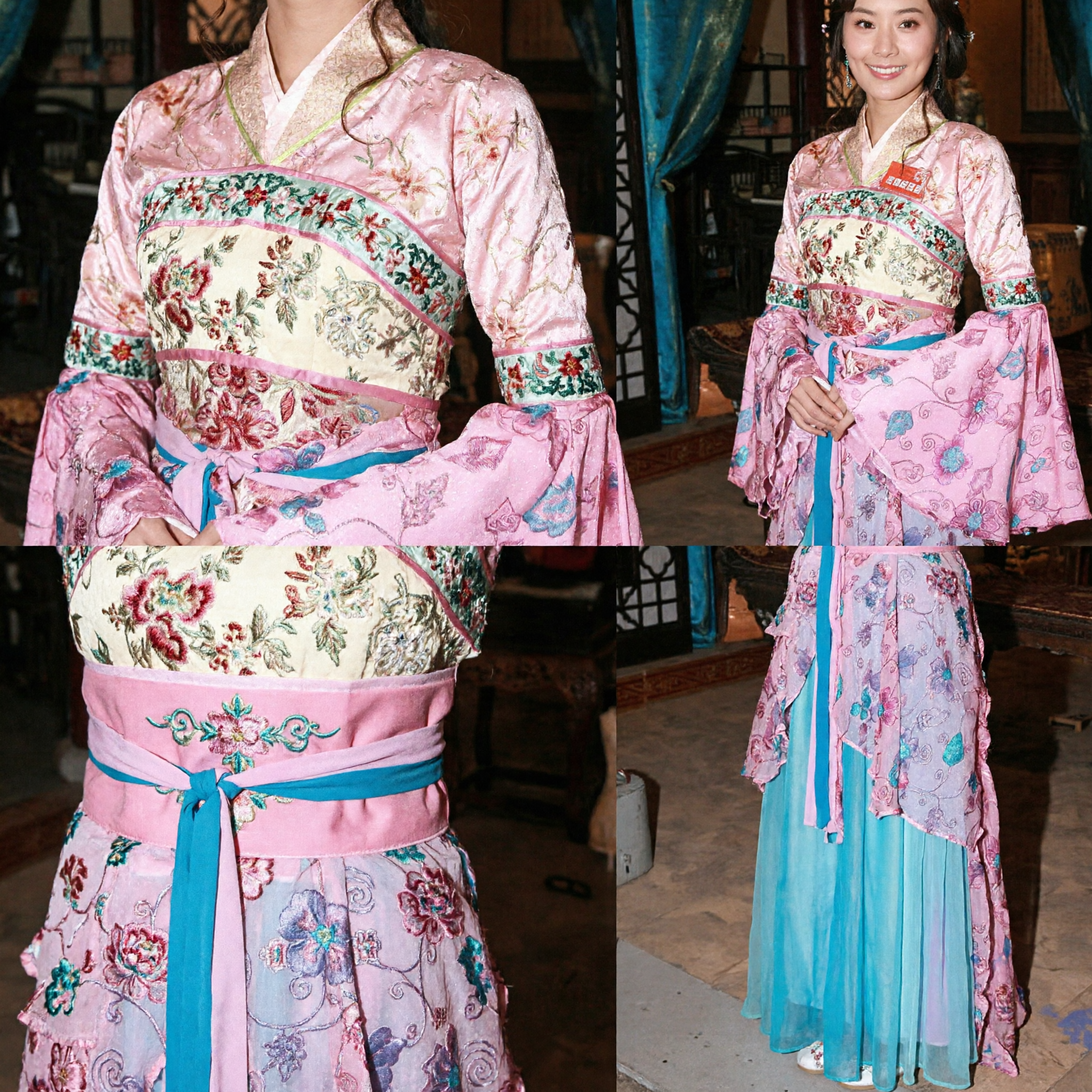 Vrouwen Oud Chinees Paleisdame Kostuum Roze Bloemen Geborduurde Hanfu Jurk voor Traditionele Cultuur Optreden - Asian Costume