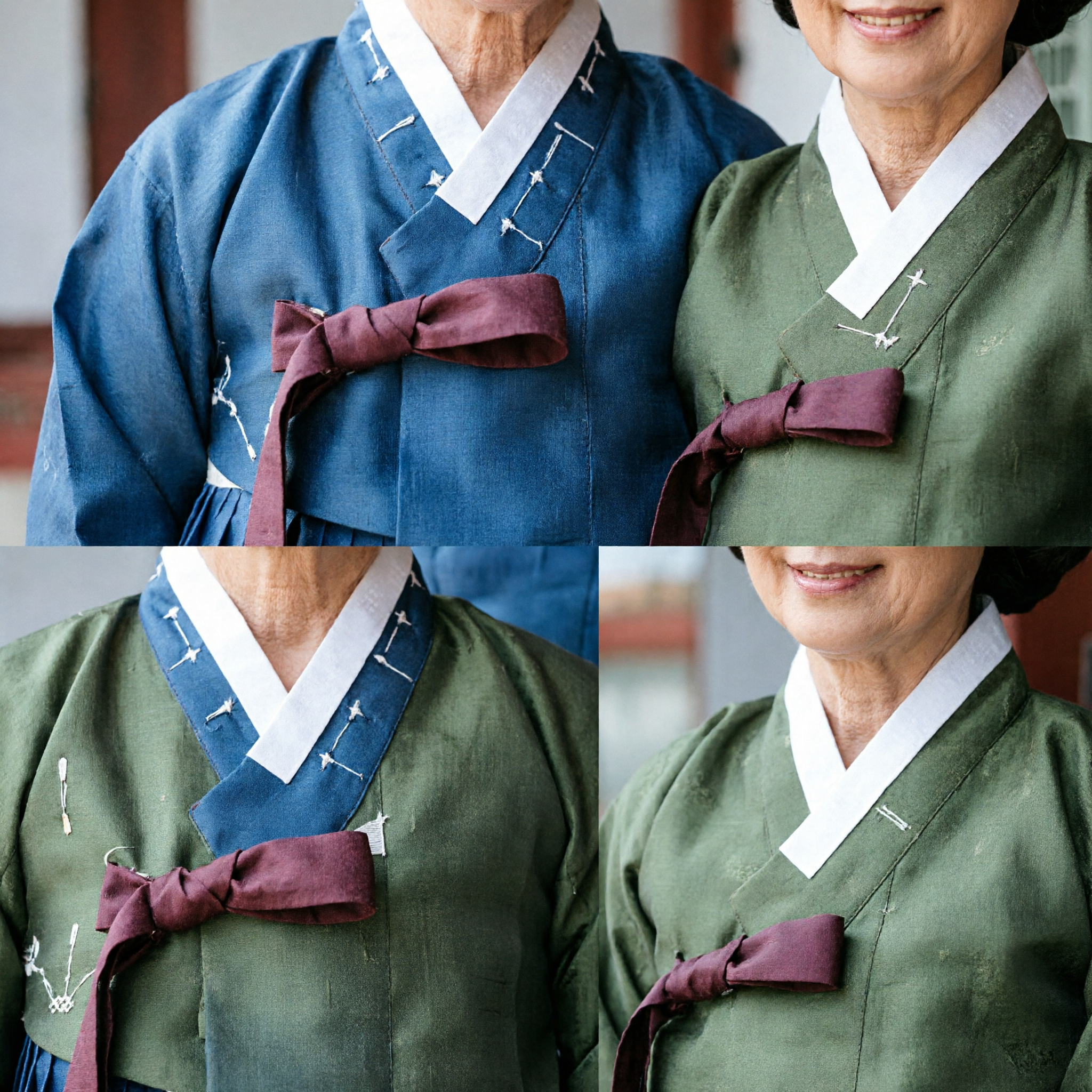 Set Hanbok Coreano Tradizionale per Donne, Jeogori Verde Oliva e Chima Blu, Costume Storico per Festival - Asian Costume