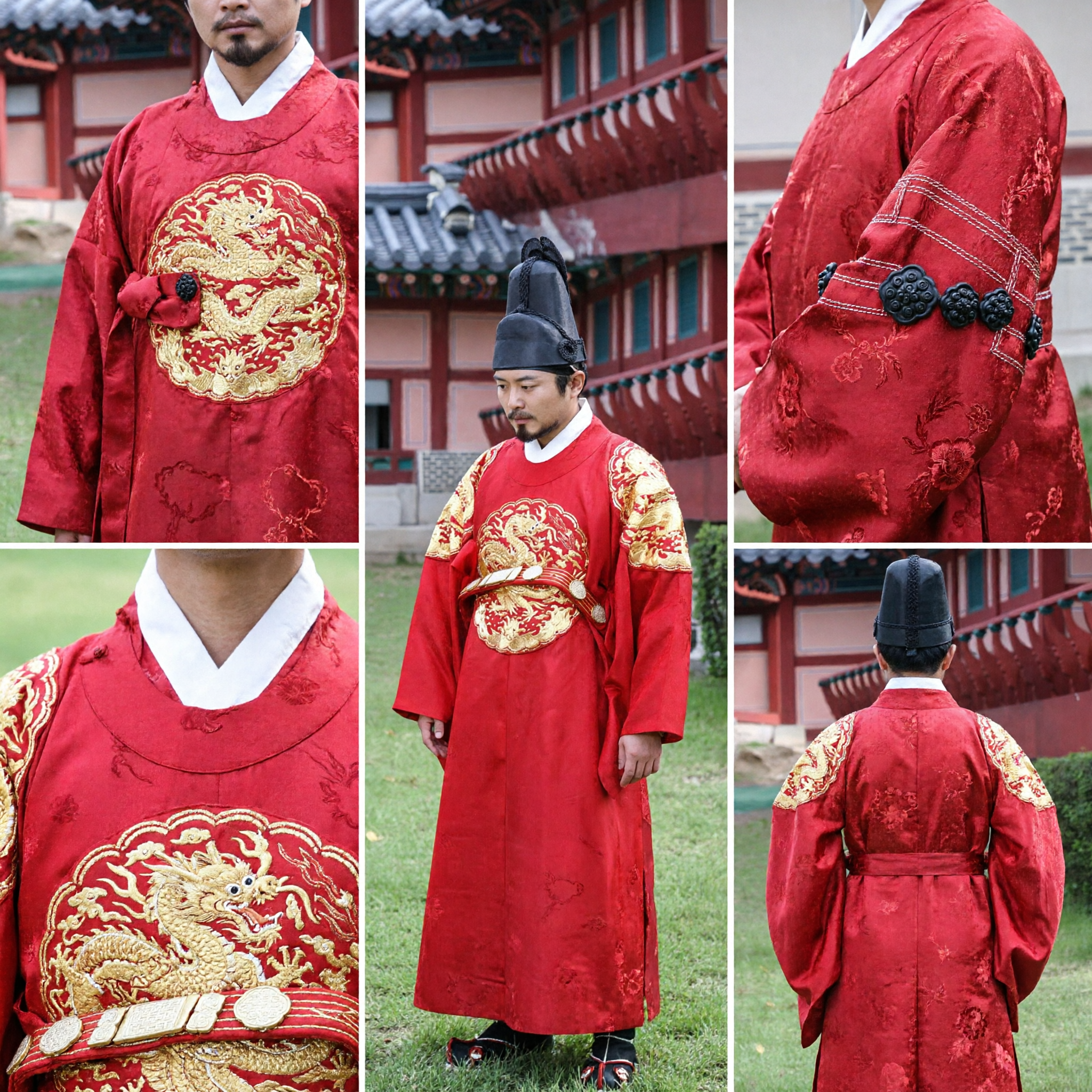 Traditionelles Koreanisches Königliches Hanbok Rote Drachenrobe Königskostüm für Männer Historisches Cosplay und Veranstaltungen - Asian Costume