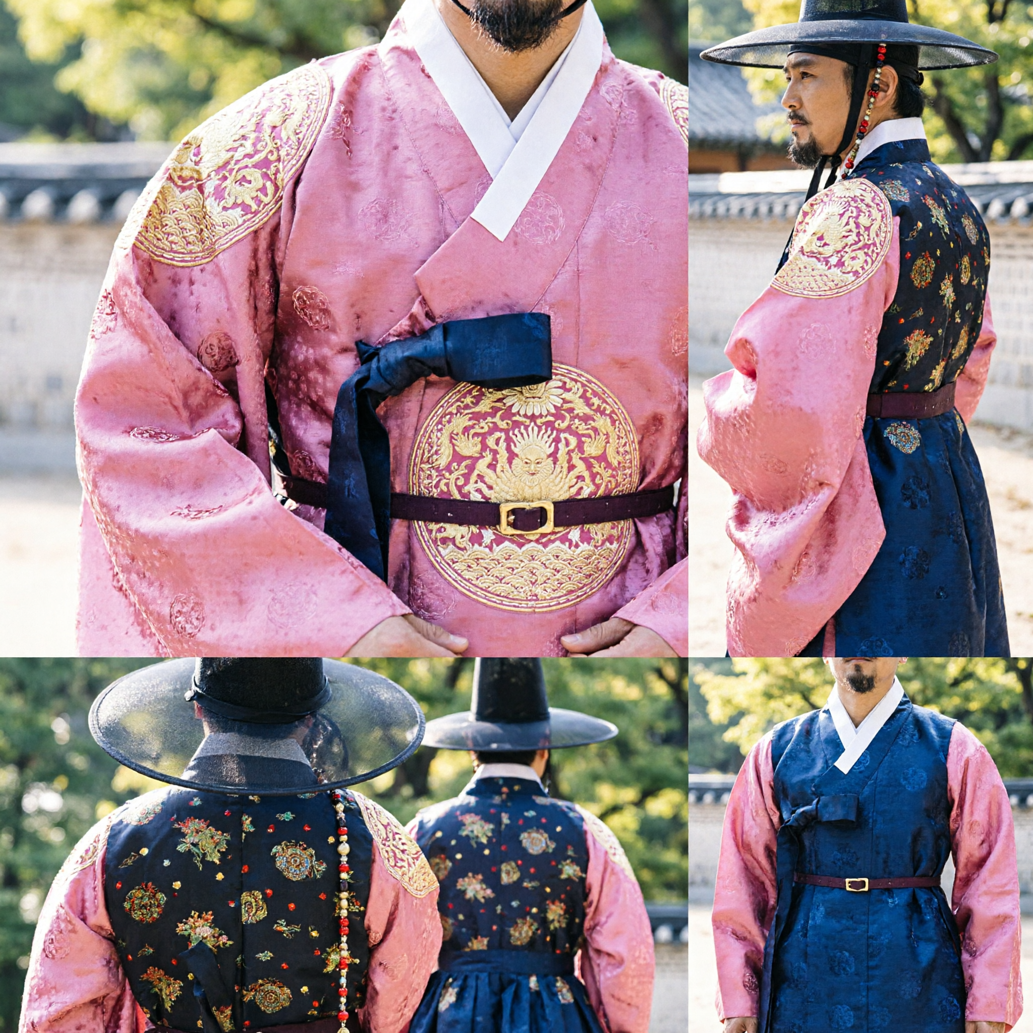 Męski Tradycyjny Koreański Hanbok Zestaw Kostiumów Królewskiego Szlachcica z Haftowaną Szatą i Kapeluszem Gat na Dramaty Historyczne - Asian Costume