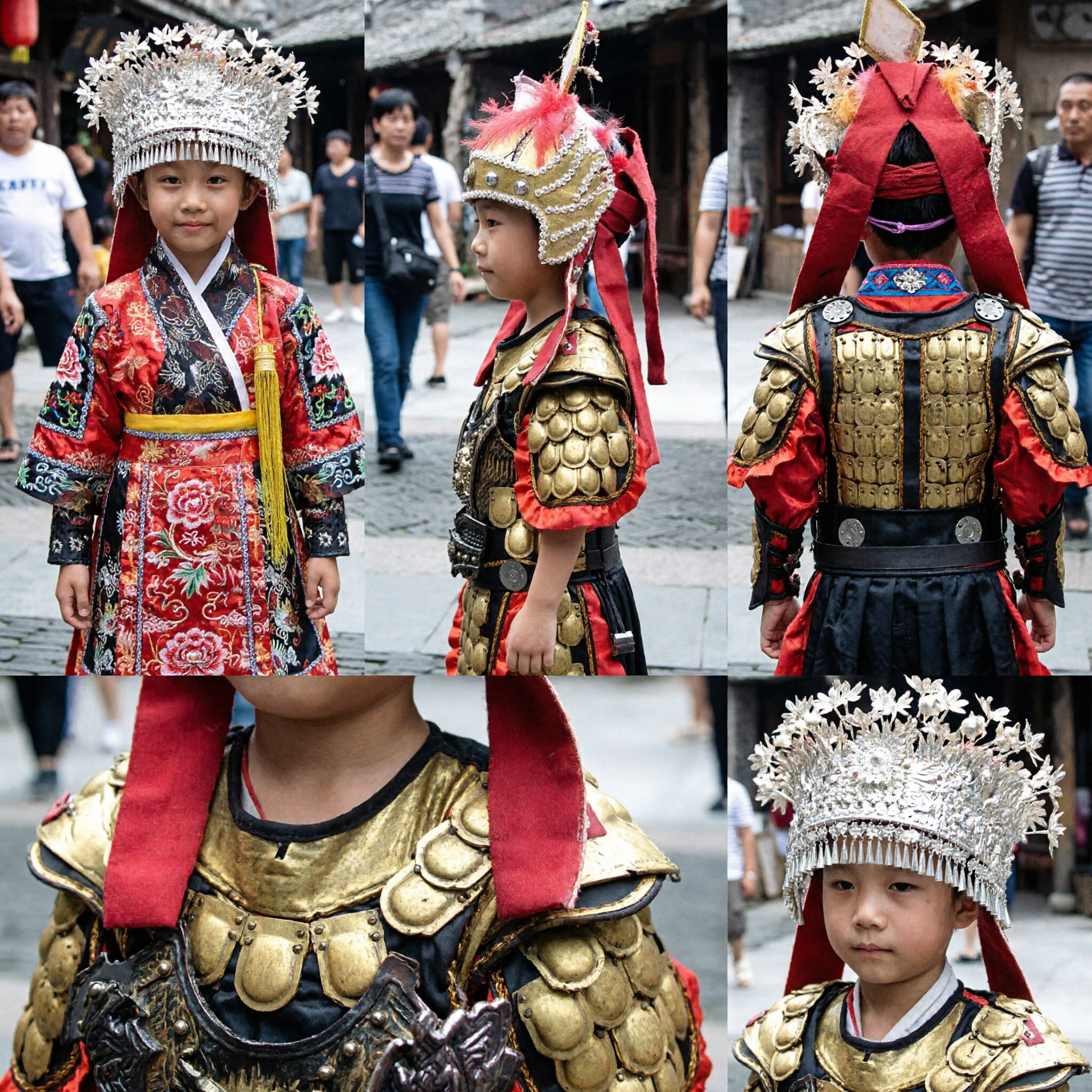 Traditionelle chinesische Peking-Oper-General-Rüstungskostüm für Kinder Kinder-Krieger Bühnenaufführung Komplettes Set - Asian Costume