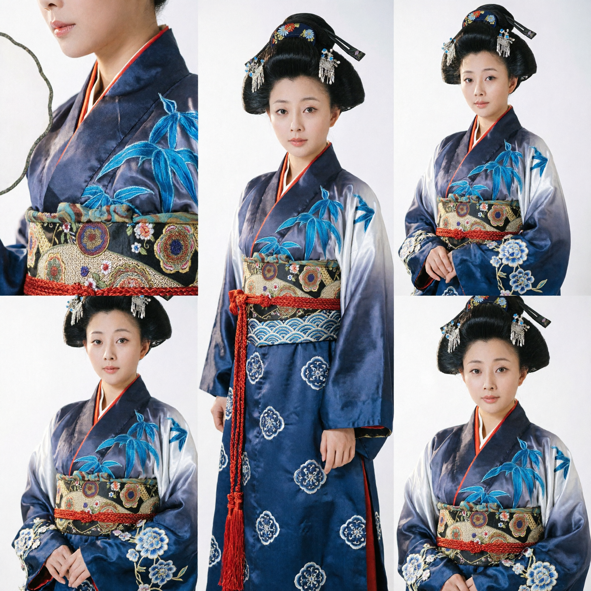 Costume Hanfu de noble femme ancienne traditionnelle chinoise - Robe brodée gris foncé avec coiffe ornée pour femmes - Asian Costume