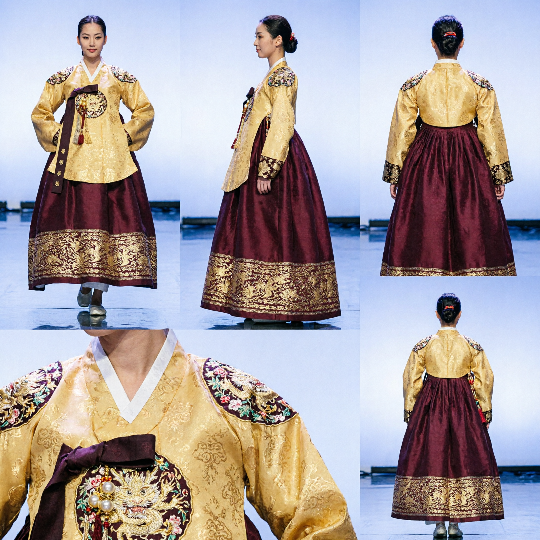 Tradycyjny koreański Hanbok dla kobiet, królewski strój pałacowy, złoto haftowana suknia wieczorowa na występy sceniczne i wydarzenia - Asian Costume