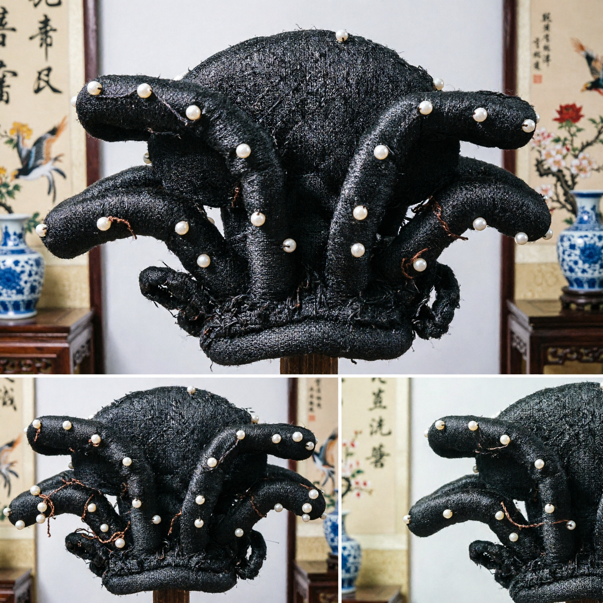 Традиционная древняя китайская черная шапка чиновника с жемчугом, исторический головной убор для костюма Ханьфу для мужчин - Asian Costume