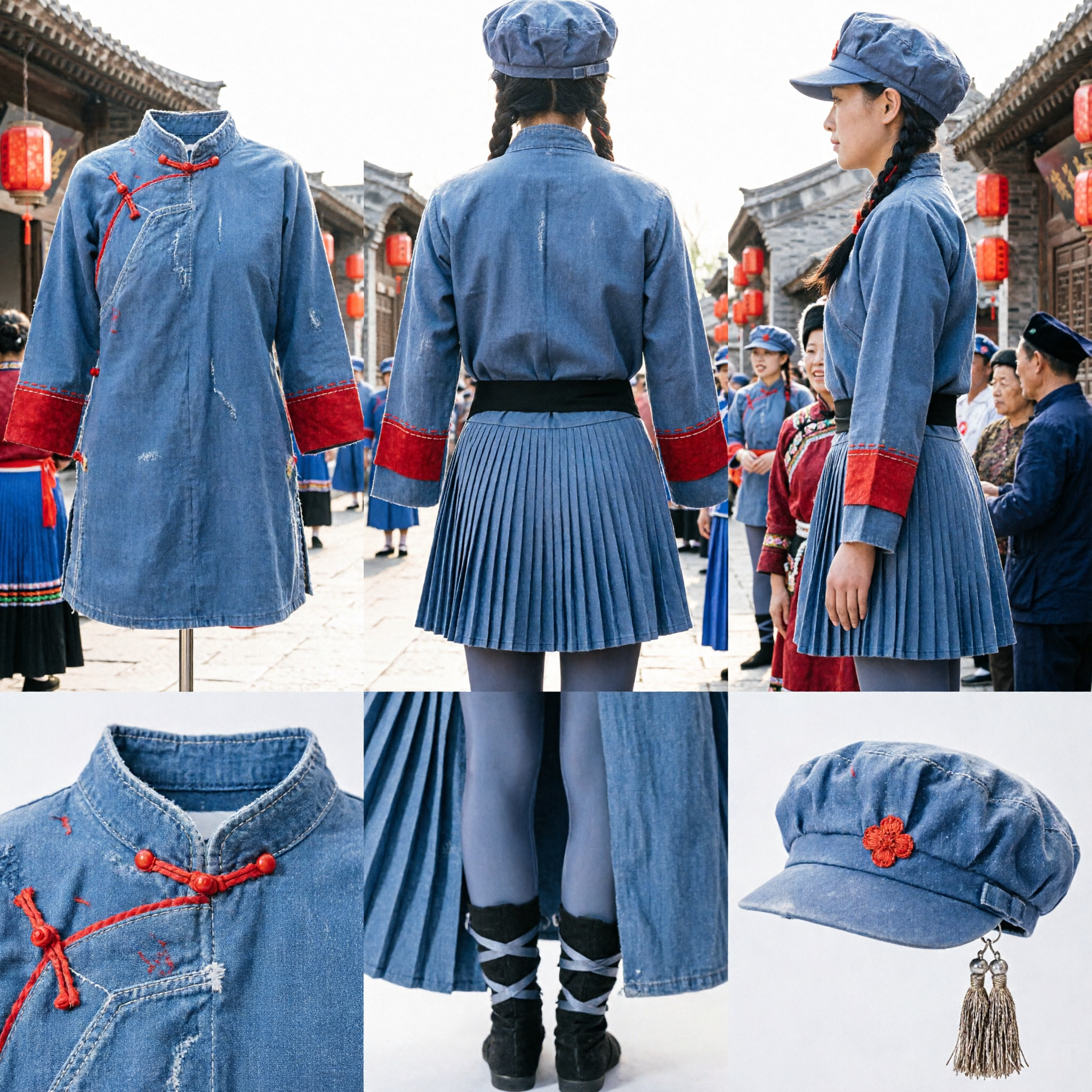 Costume de Danse de l'Armée Rouge Chinoise pour Fillettes Uniforme de Spectacle Révolutionnaire sur Scène avec Chapeau - Asian Costume