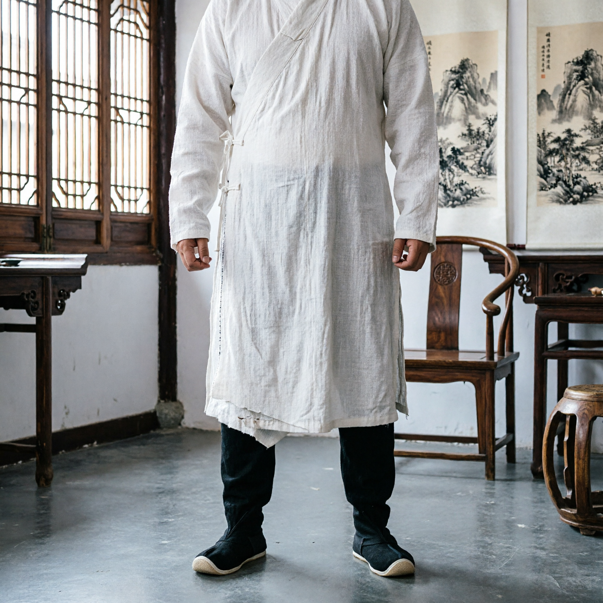 Juego de Pantalones de Kung Fu Chino Tradicional con Vendajes Negros para Piernas y Zapatos de Tela para Actuación de Artes Marciales - Asian Costume