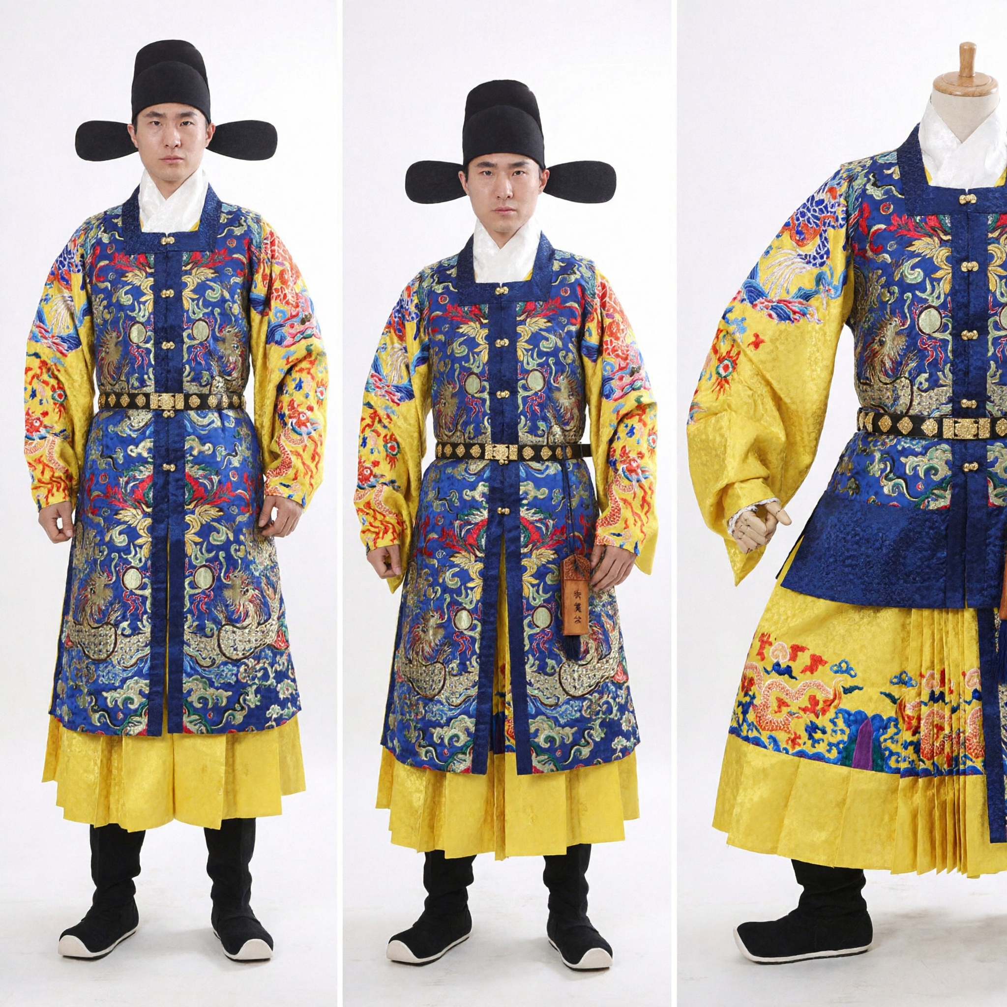 Costume Ufficiale della Dinastia Ming Cinese Tradizionale, Veste Imperiale Blu con Drago, Hanfu Antico per Cosplay e Spettacoli - Asian Costume
