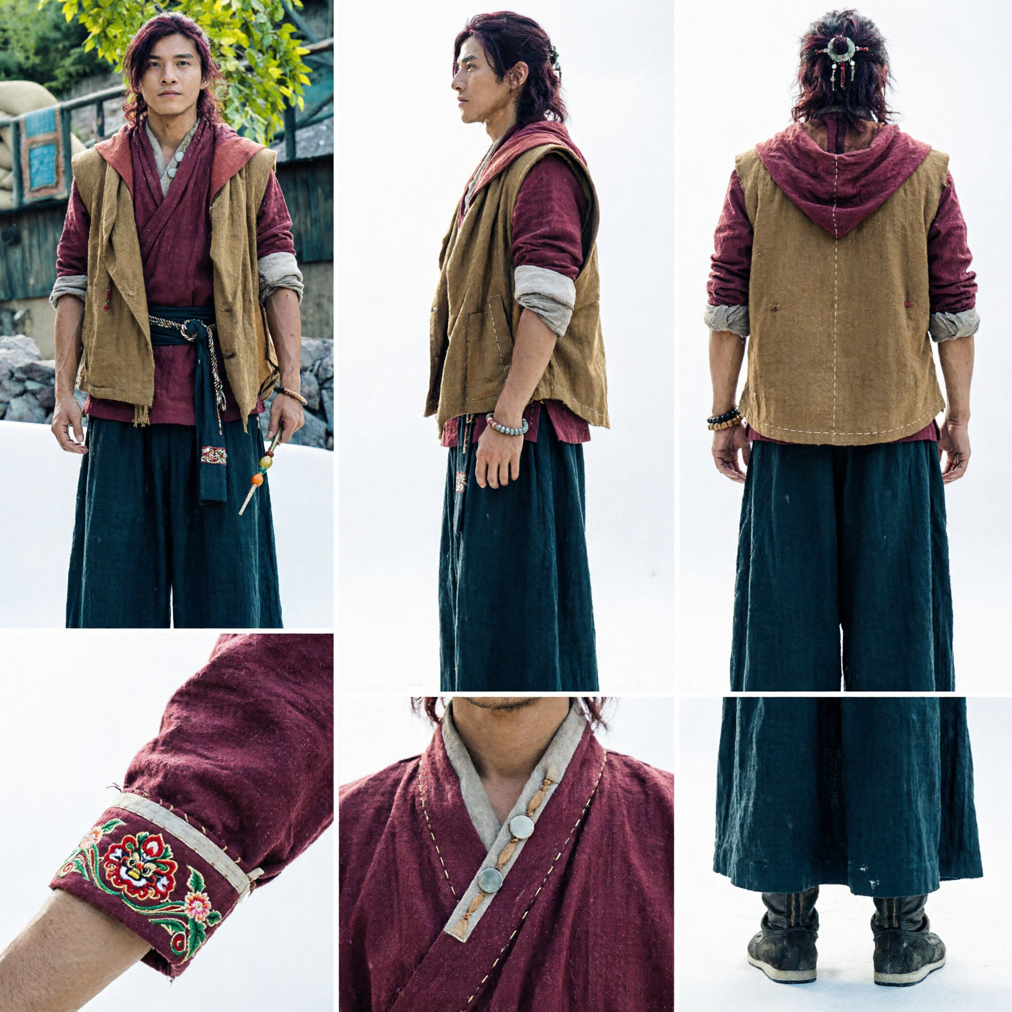 Mannen Antiek Chinees Zwaardvechter Kostuum Traditioneel Wuxia Martial Arts Cosplay Hanfu Kledingset - Asian Costume