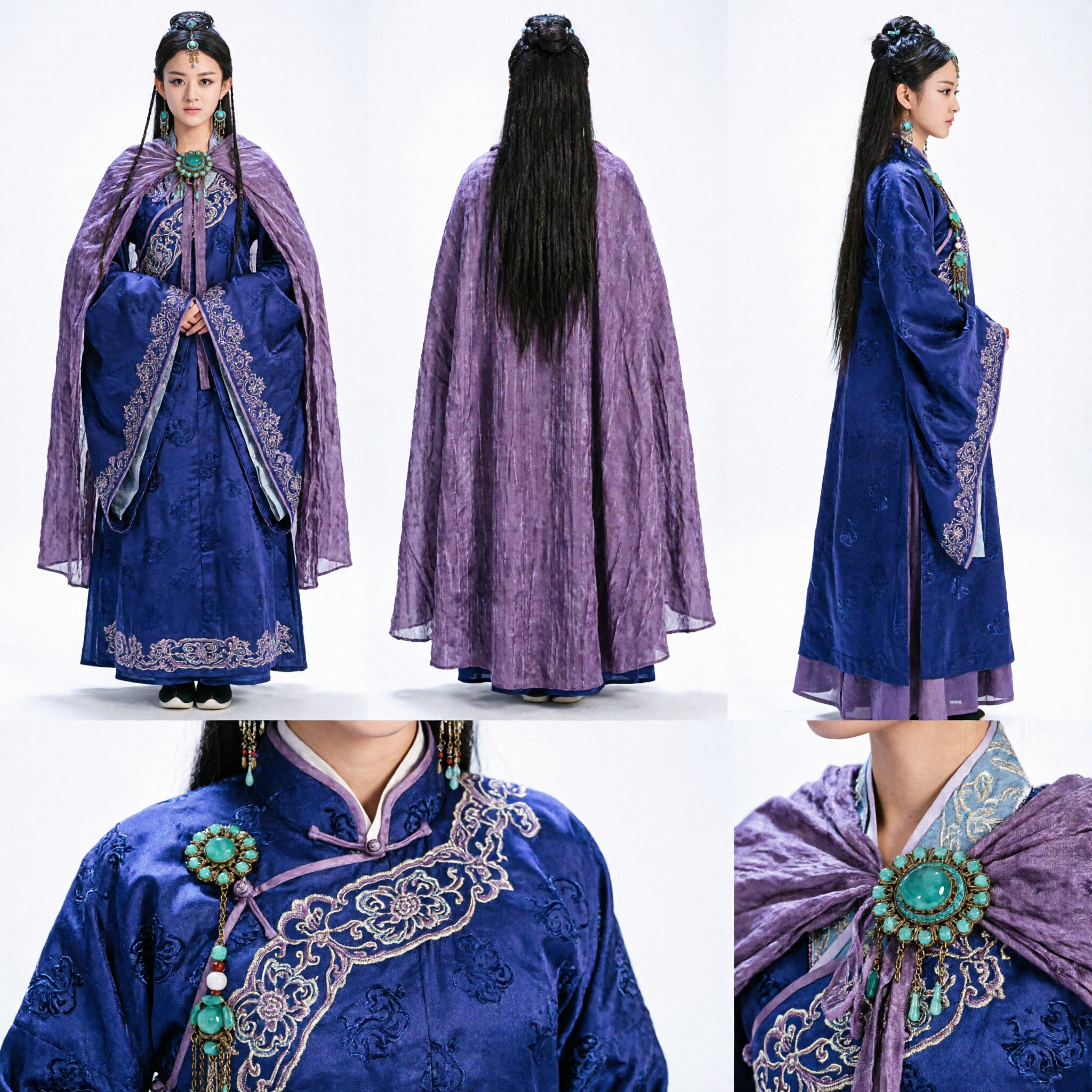 Costume Completo Hanfu da Principessa Viola Cinese Antica con Accessori per Capelli per Cosplay Donne - Asian Costume