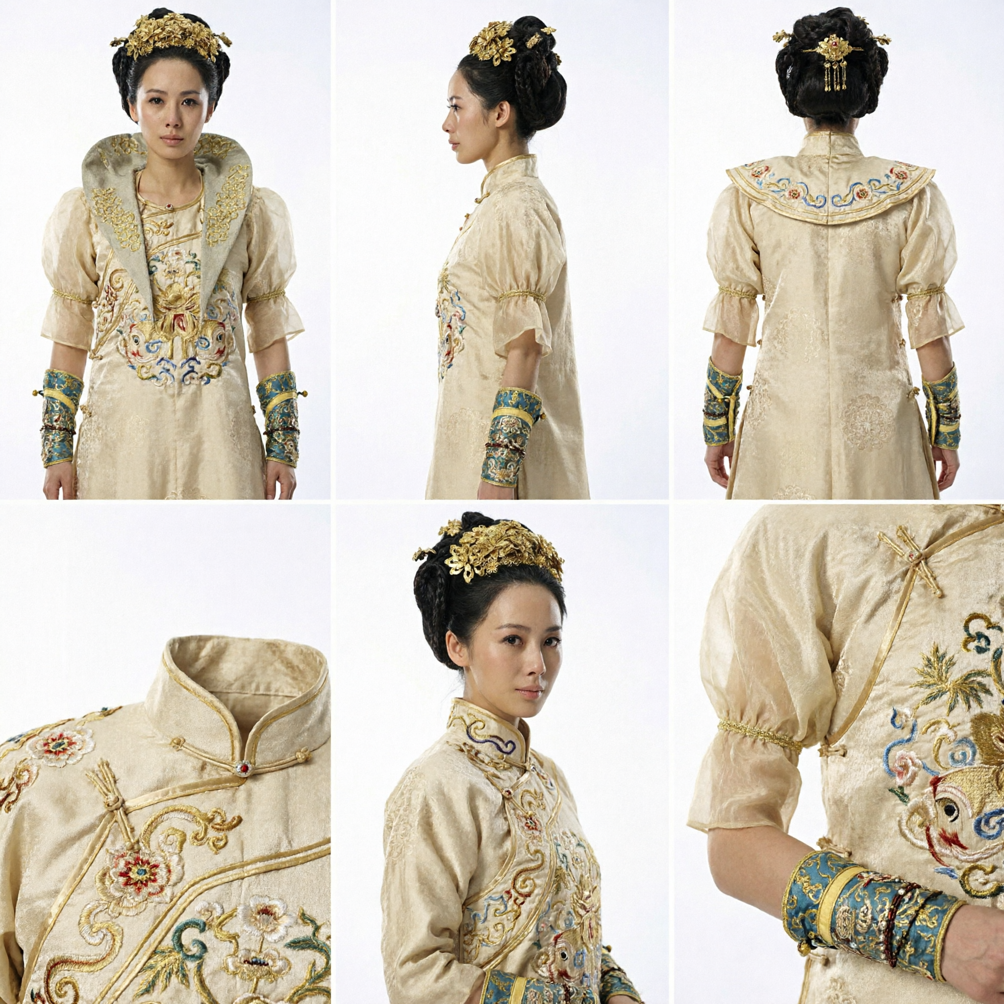 Set Costume Hanfu Tradizionale con Corona per Capelli Floreale Dorata da Principessa Antica Cinese per Cosplay Donne - Asian Costume