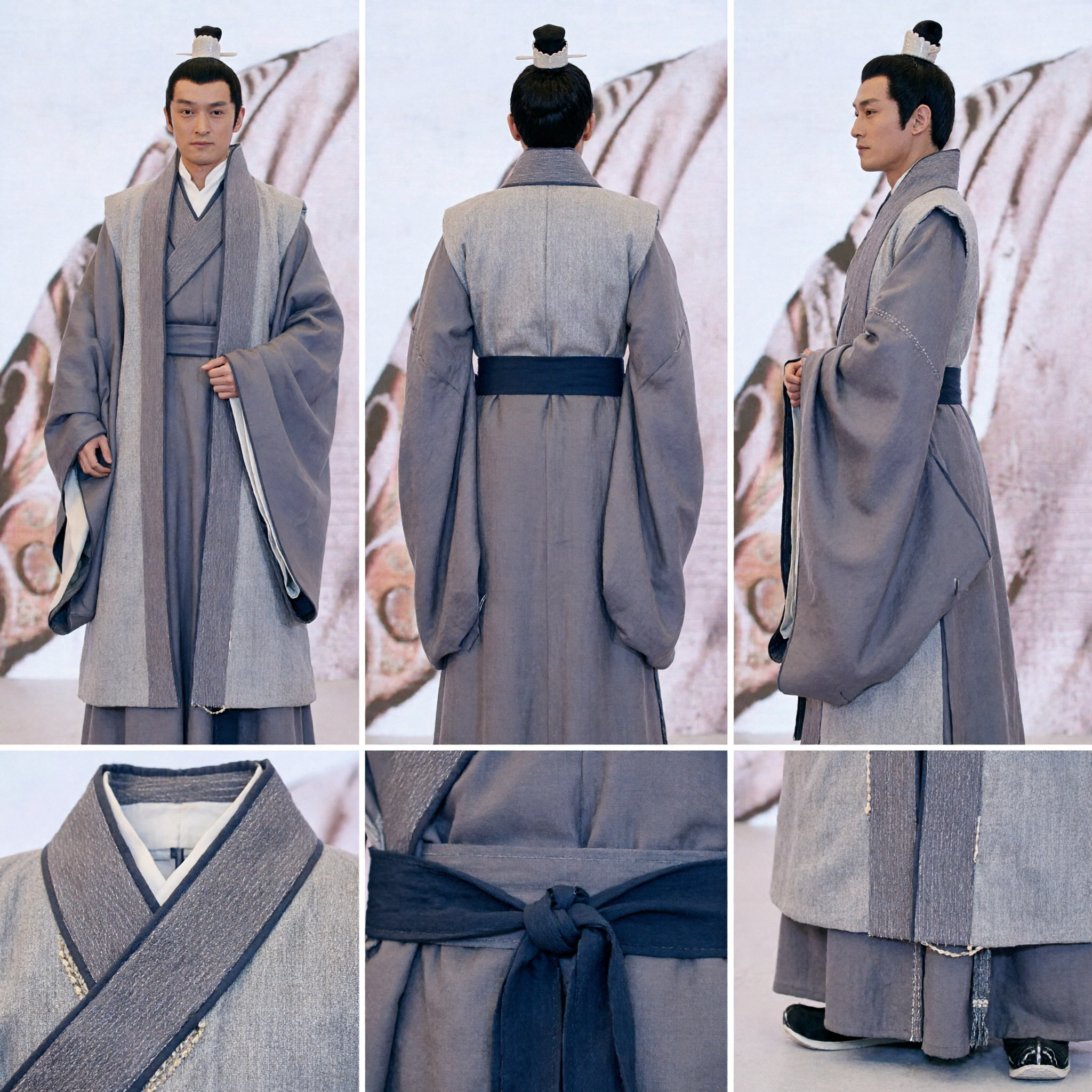 Costume Hanfu Antico Cinese per Uomini, Veste da Studioso Grigia, Abito Tradizionale a Maniche Ampie per Cosplay e Spettacoli - Asian Costume