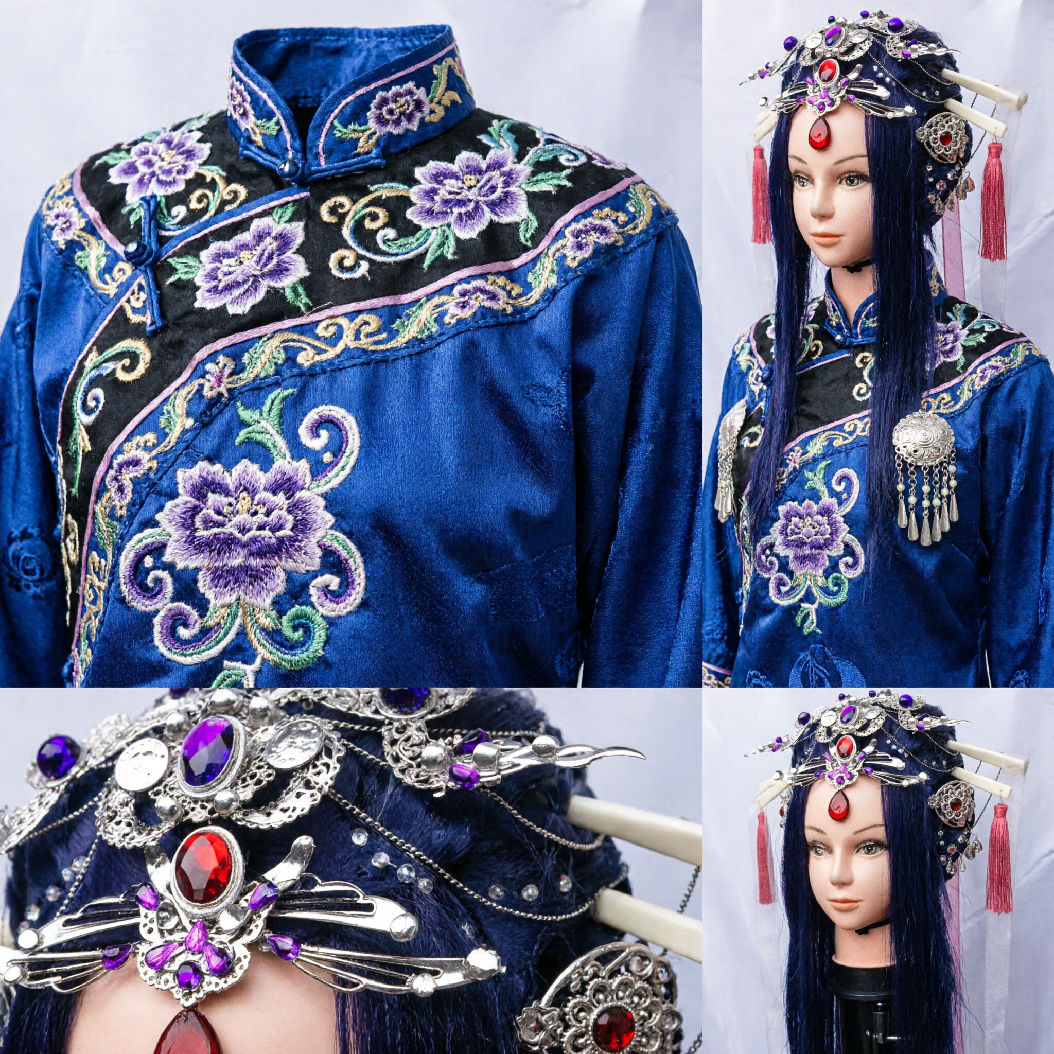Couronne de style palais ancien chinois traditionnel avec gemmes violettes et glands pour cosplay Hanfu - Asian Costume