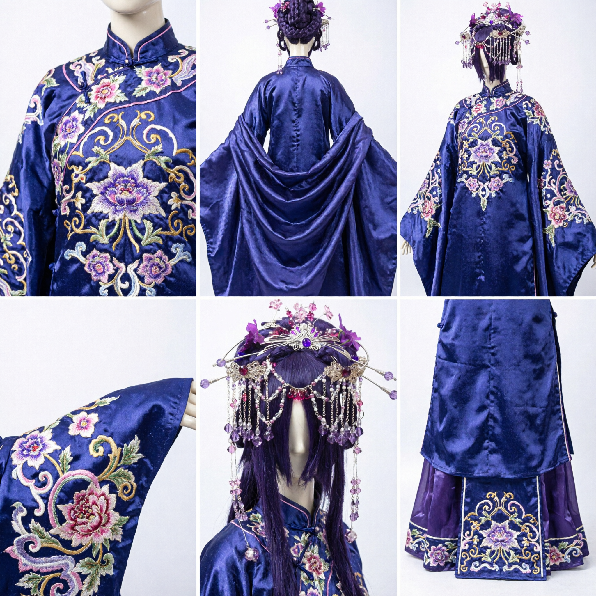 Ensemble exquis d'accessoires capillaires pour Hanfu chinois ancien avec longue perruque et coiffe à glands en cristal pour cosplay - Asian Costume