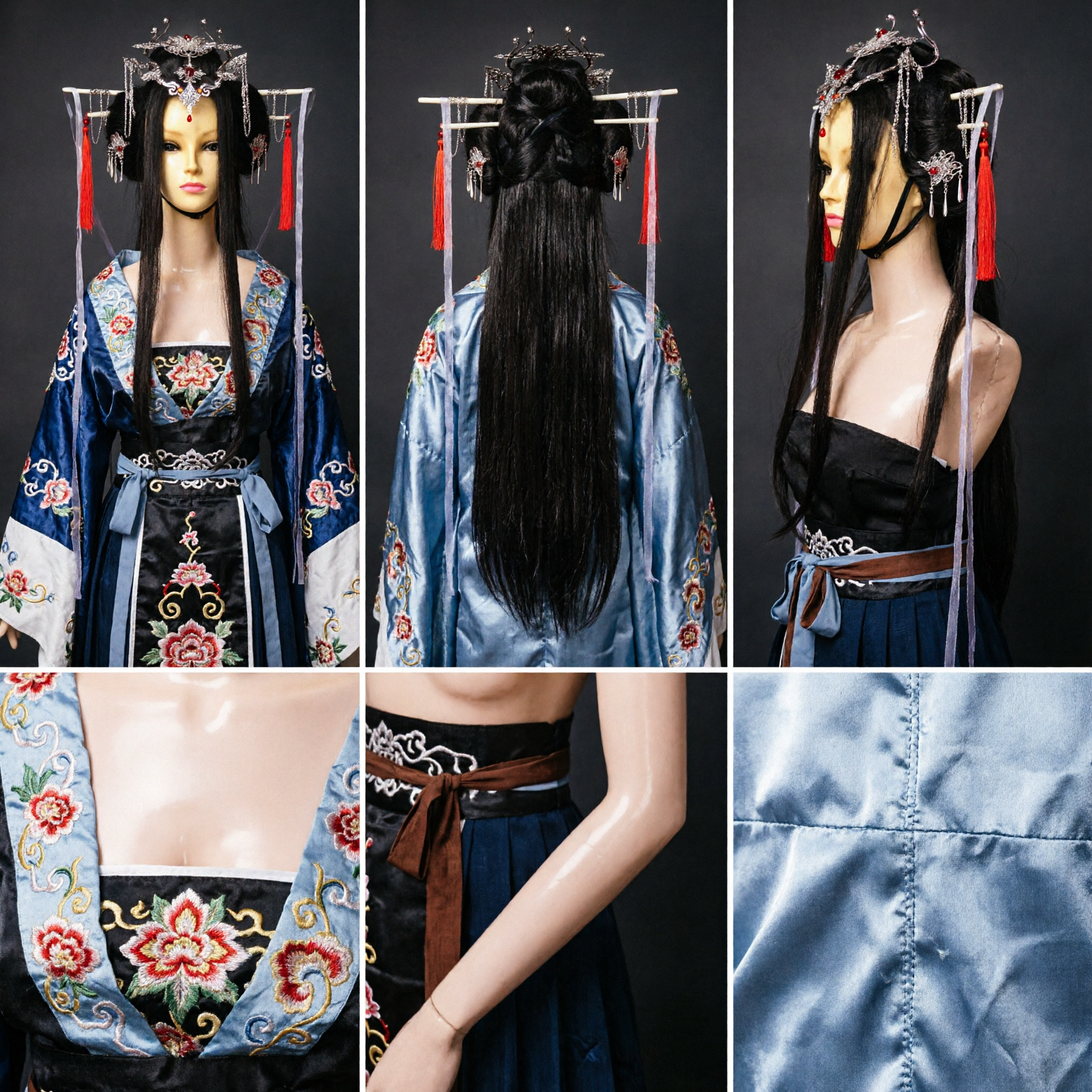 Accesorio para el Cabello y Peluca de Princesa Antigua China Tradicional para Hanfu con Joyería para la Cabeza Plateada y Borlas Rojas para Cosplay Femenino - Asian Costume