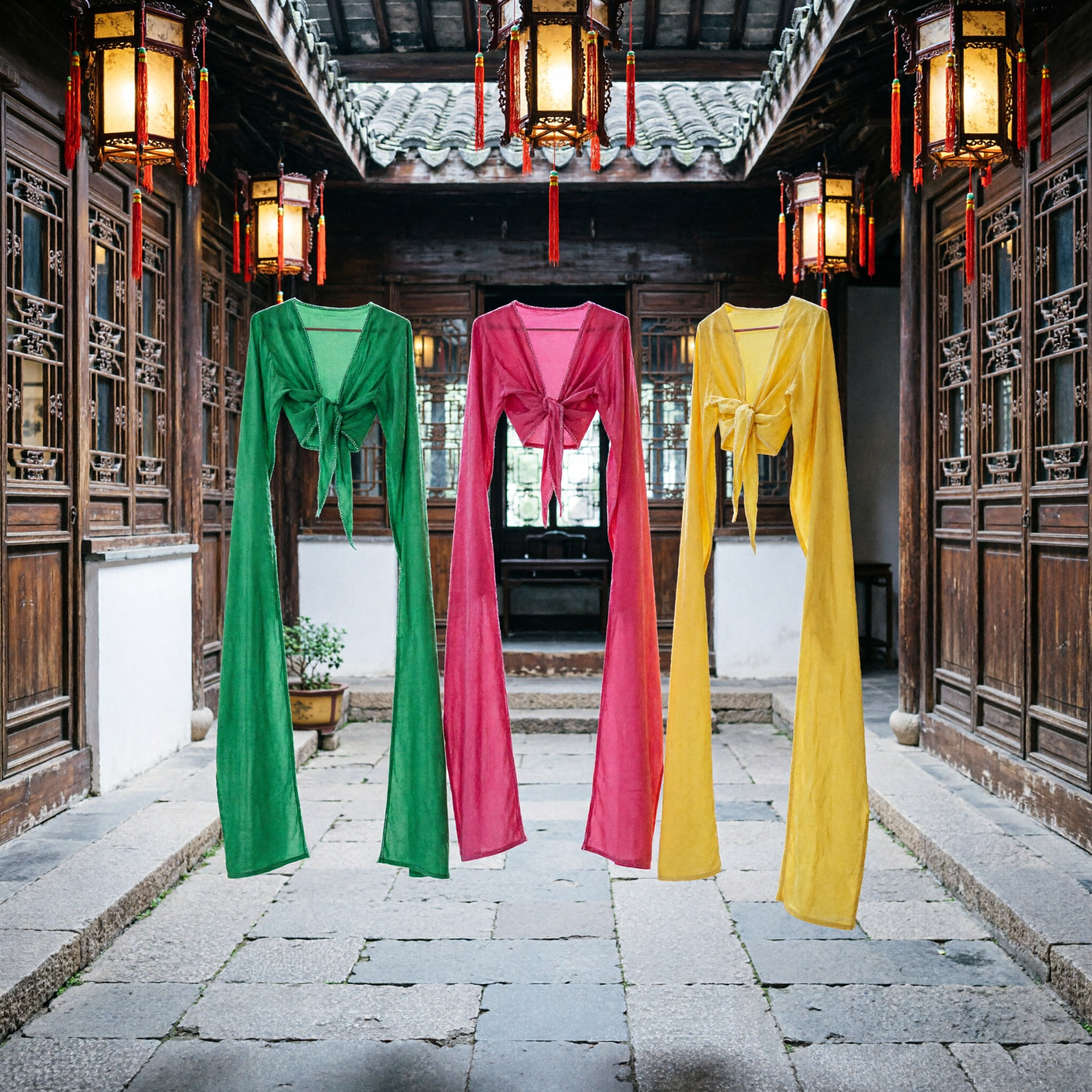 Traditionelles chinesisches Wassersäume-Tanzoberteil Langarm-Volkstanzkostüm für Frauen-Auftritte - Asian Costume