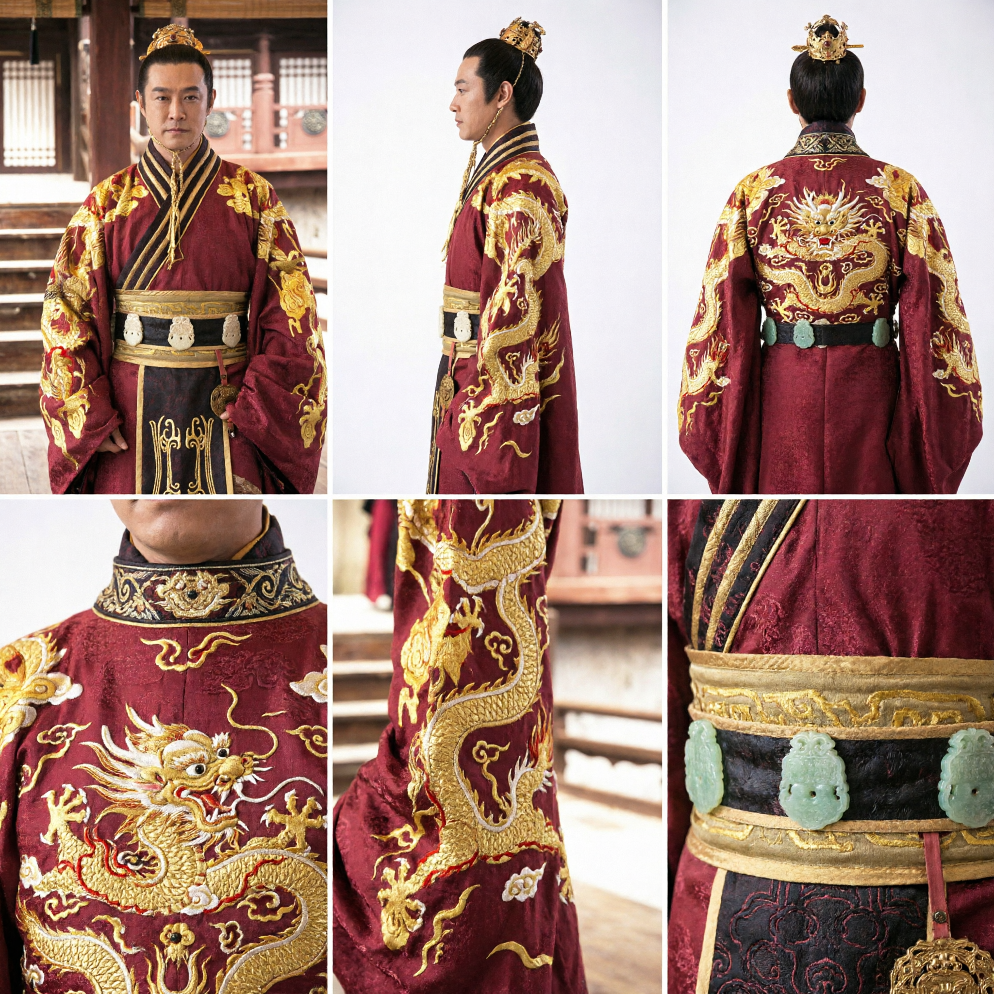 Costume da Imperatore Antico Cinese per Uomini Veste Ricamata con Drago Rosso Hanfu Tradizionale per Cosplay e Spettacoli Teatrali - Asian Costume