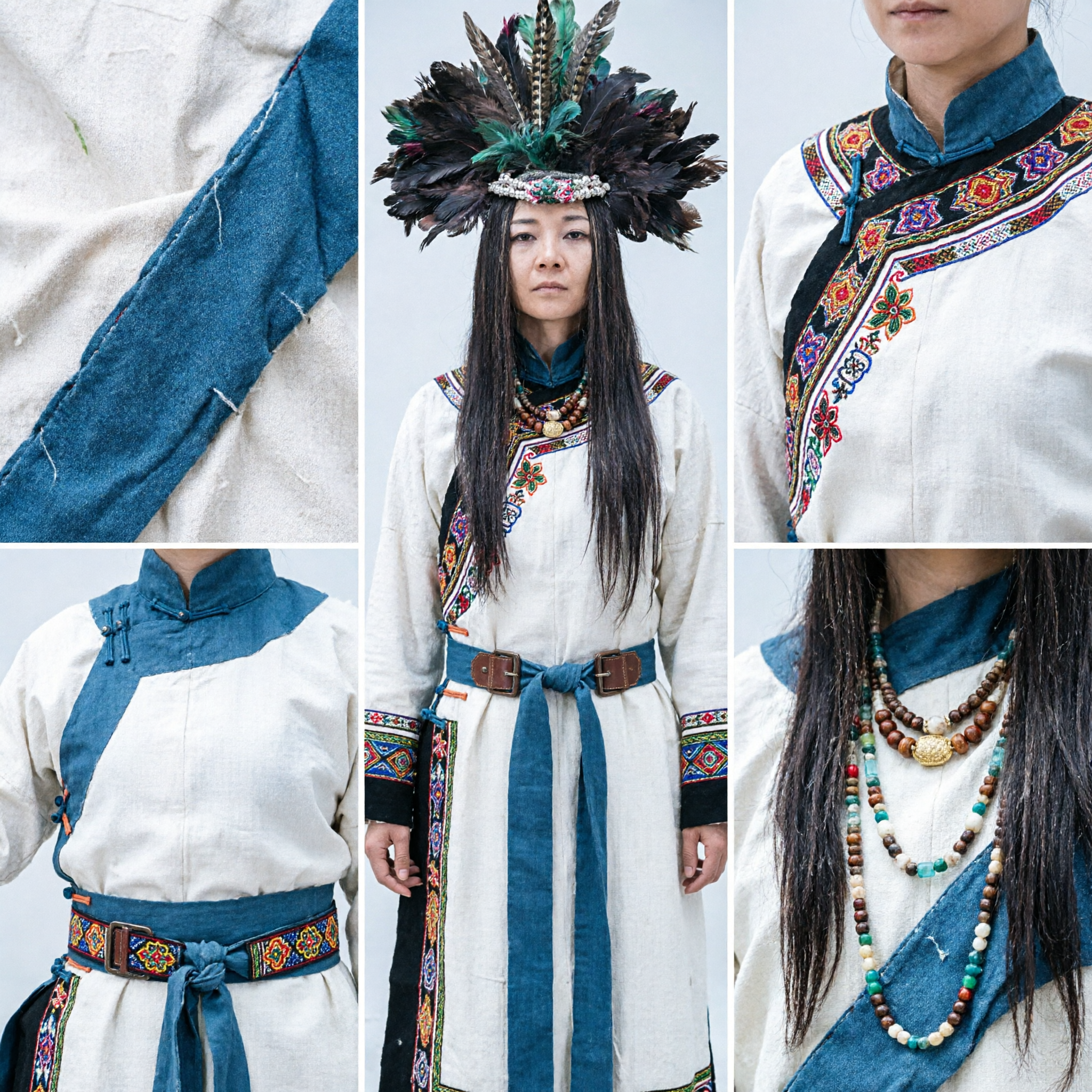 Set costume da regina tribale antica cinese con grande copricapo a piume di pavone per donne, per spettacoli su palco - Asian Costume