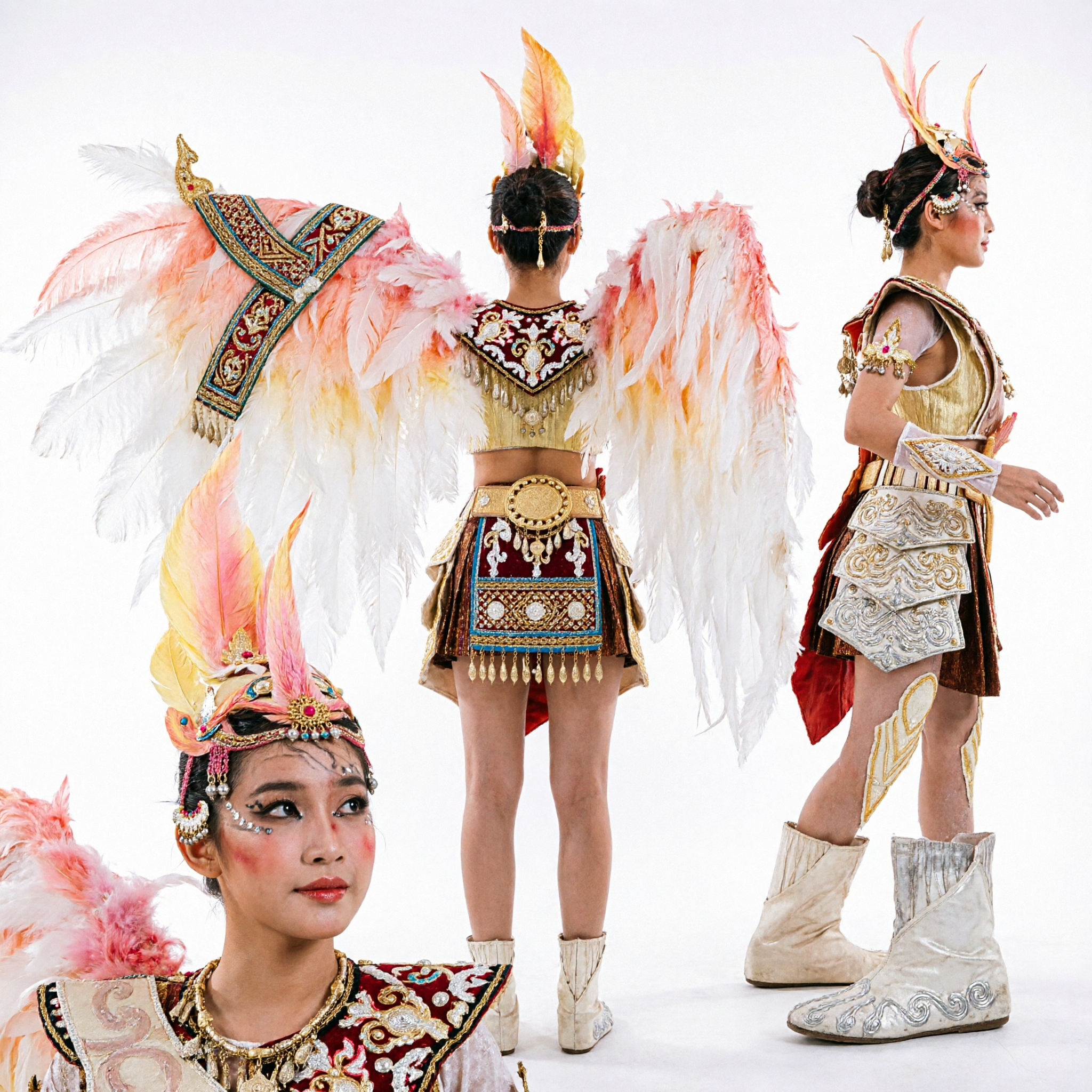 Professionelles chinesisches Bühnenaufführungs-Kostüm Goldene Vogelflügel-Rüstung Tanz-Outfit für Tänzer bei Theaterfestivals - Asian Costume