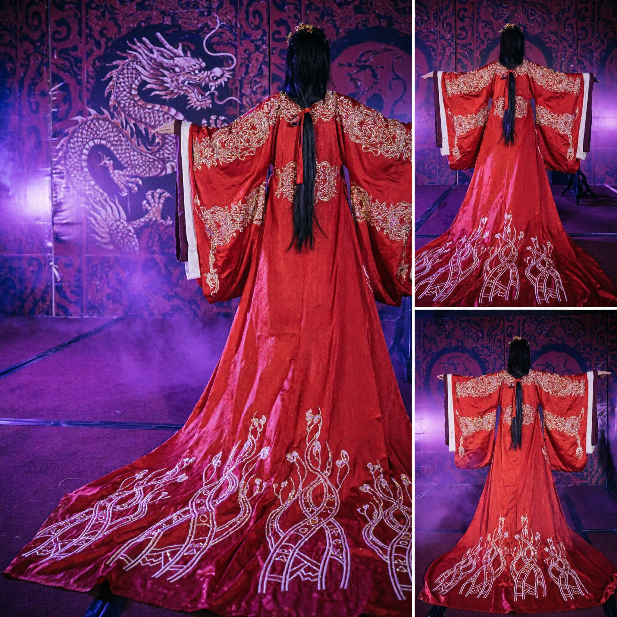 Ancient Chinese Red Imperial Empress Hanfu Robe Traditional Embroidered Costume for Women Stage Performance - Asian Costume