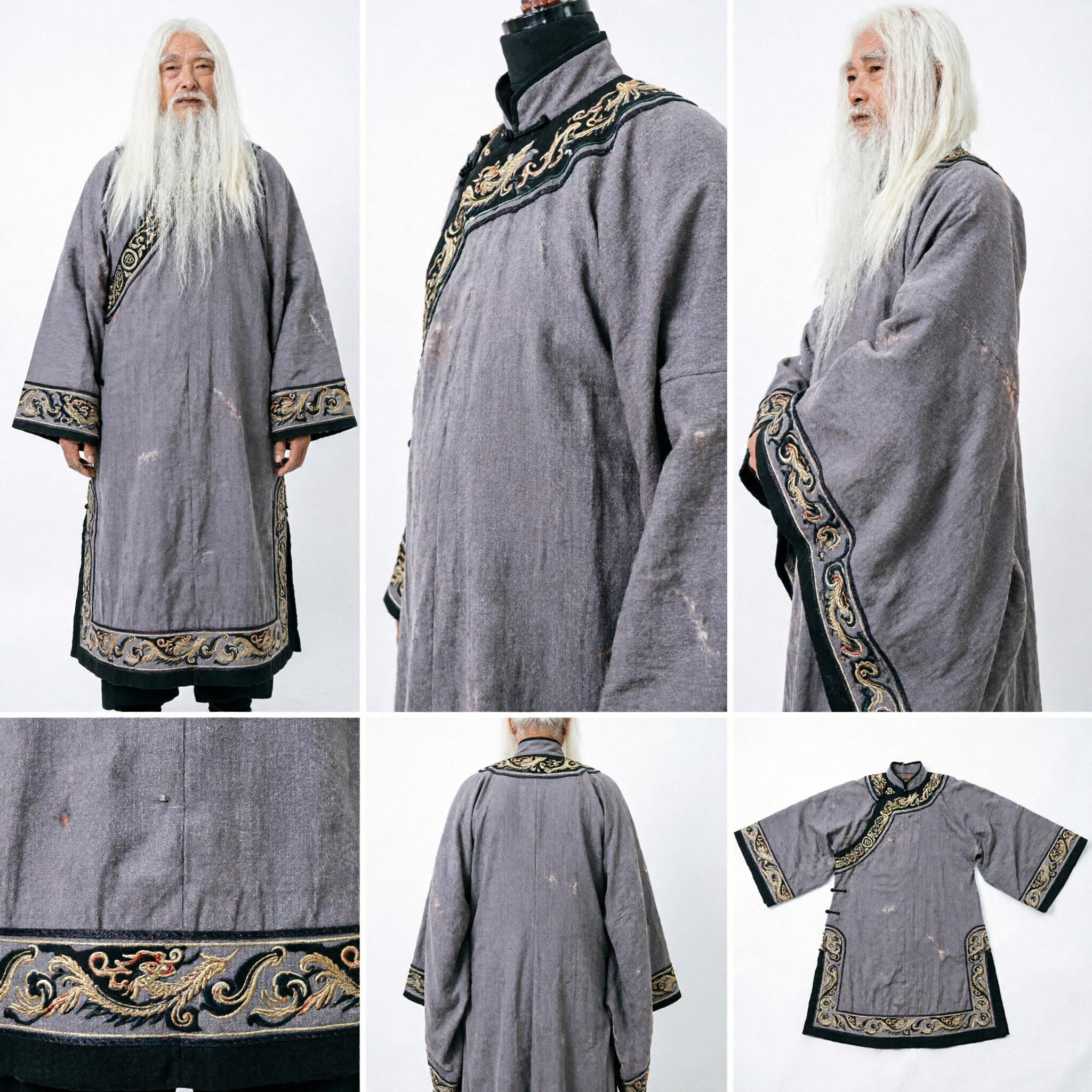 Costume da maestro taoista antico cinese, veste grigia Hanfu tradizionale per uomini, per cosplay di drammi storici - Asian Costume