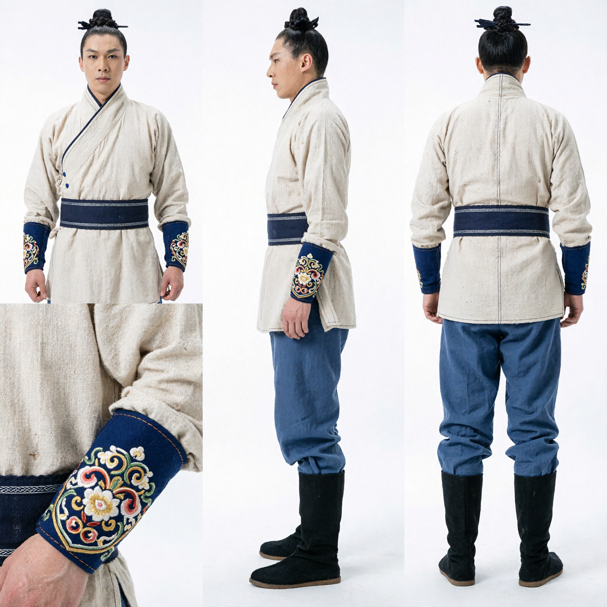 男性用 伝統中国 古代文人 漢服 コスチューム ベージュローブ 歴史舞台劇・コスプレ用 - Asian Costume