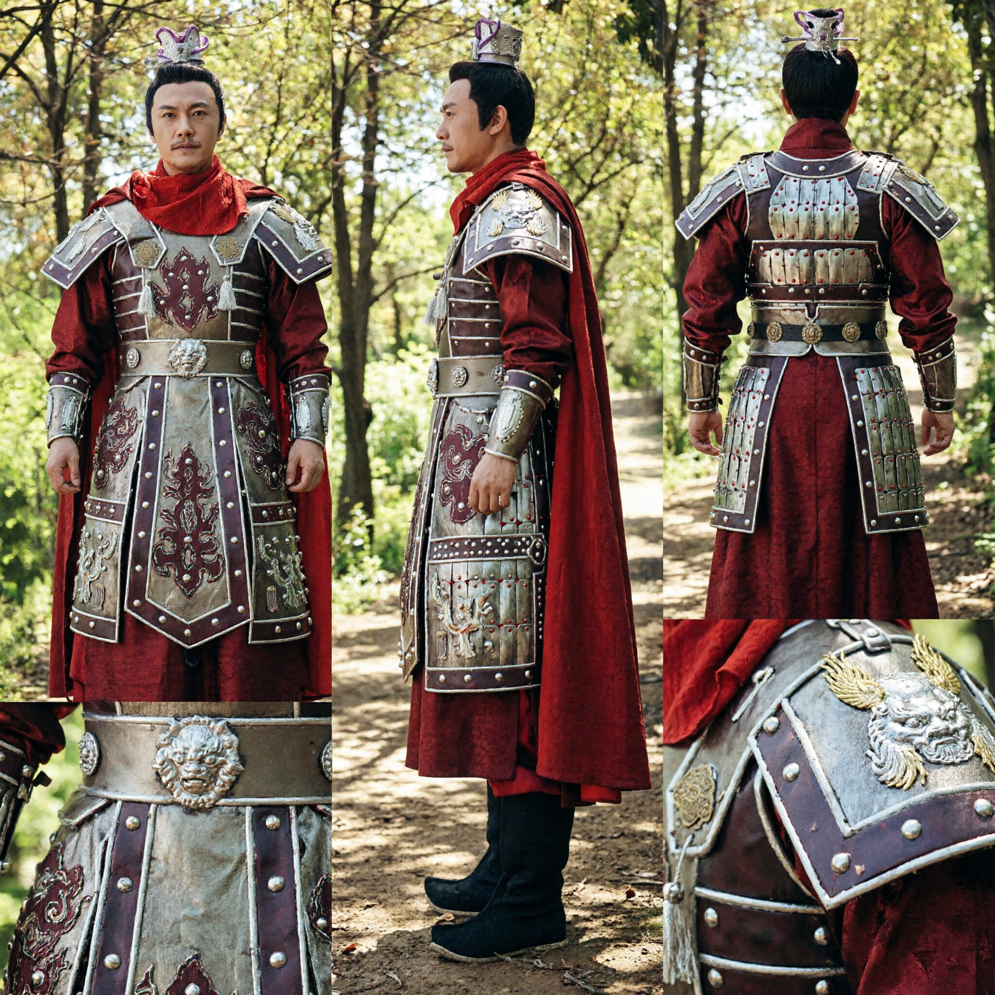 Costume d'armure de général chinois ancien pour homme, ensemble complet de guerrier rouge Hanfu pour cosplay et performance - Asian Costume