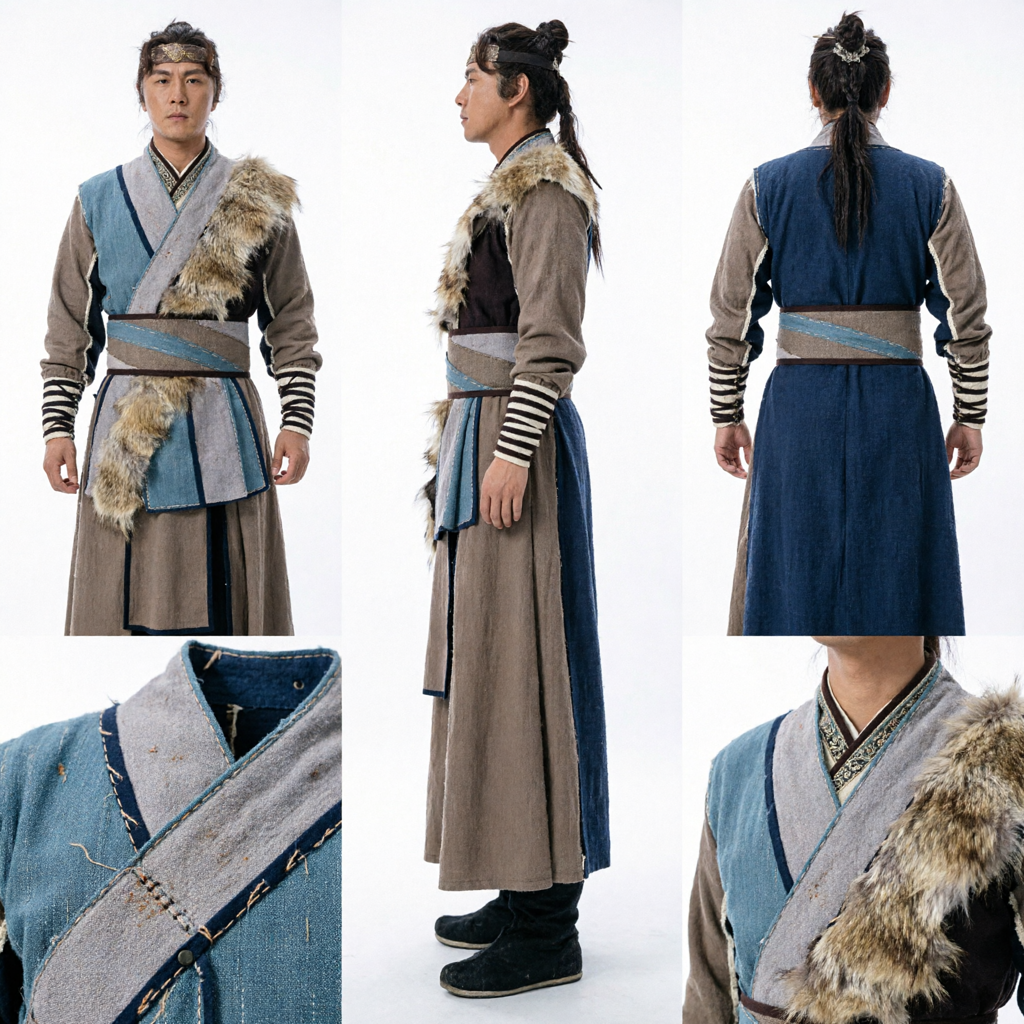 Oud Chinees zwaardvechter kostuum heren Wuxia krijger Hanfu outfit voor traditionele cosplay uitvoering - Asian Costume