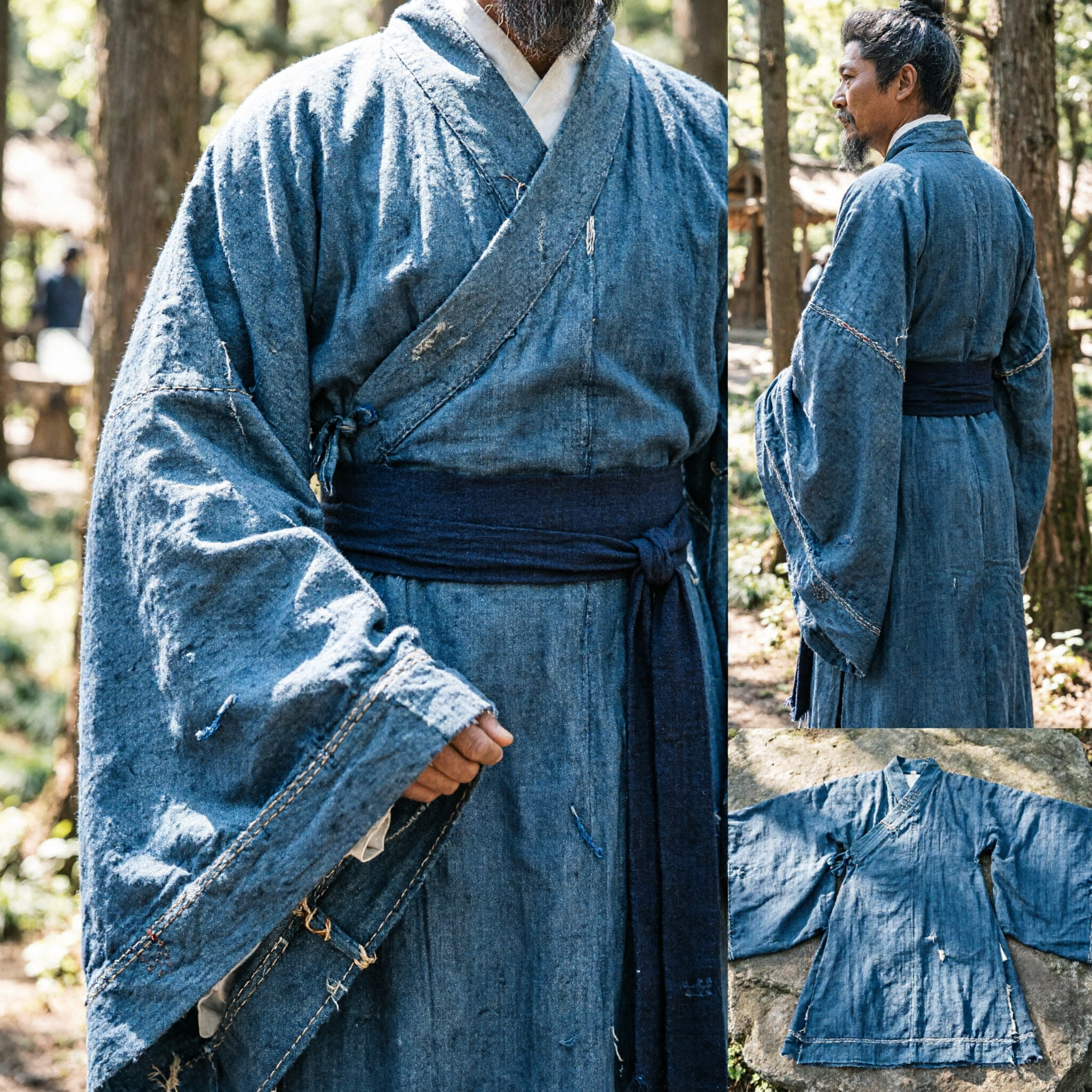 Traje Hanfu Chinês Antigo de Linho Azul para Homens, Túnica Tradicional de Espadachim Wuxia para Cosplay de Adultos - Asian Costume