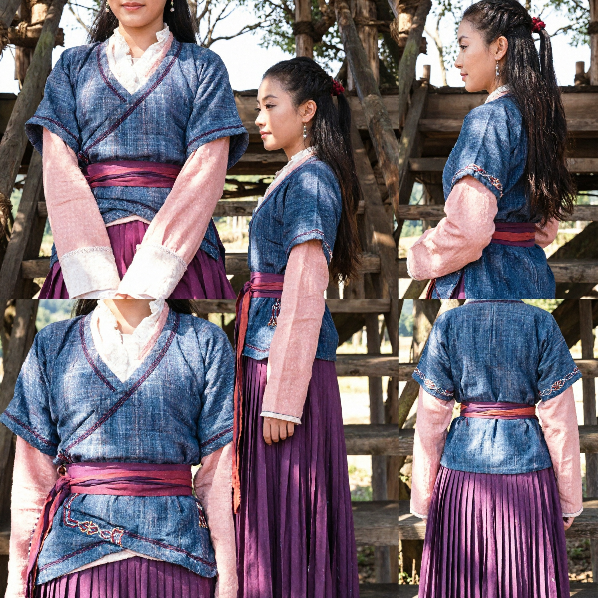 Antikes chinesisches traditionelles Hanfu-Kostüm, blaues Bauerntrachten-Set für Frauen für historische Dramen und Cosplay - Asian Costume